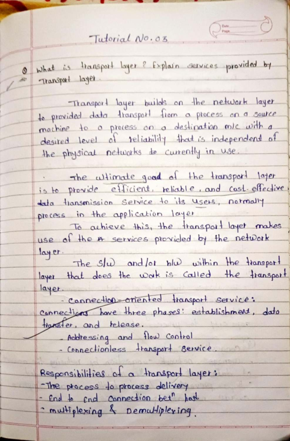 Cncc 3rd Chapter Notes: Understanding Transport Layer Functions - Studocu