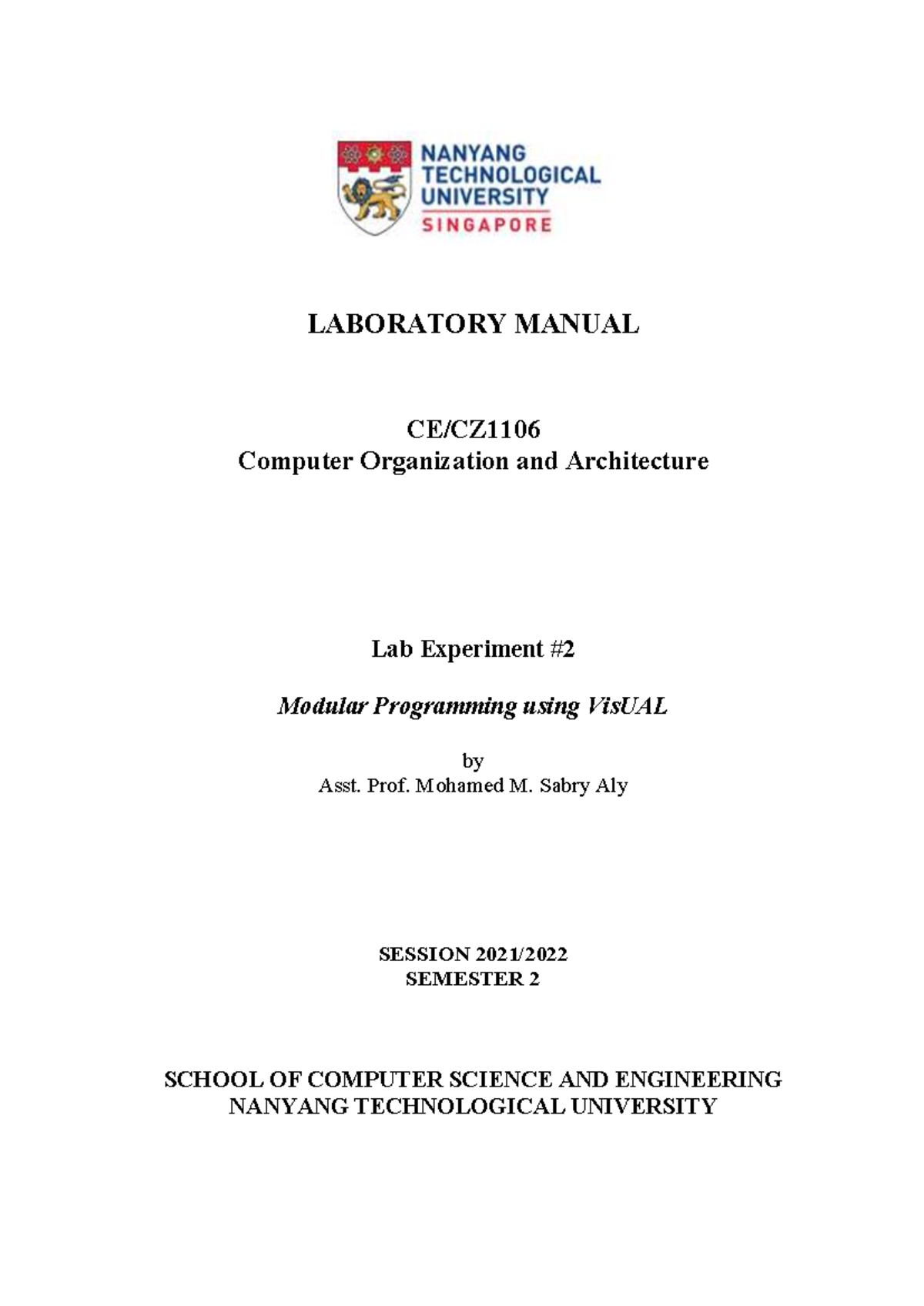 Computer Organization & Architecture Lab: Modular Programming (Expt 2 ...