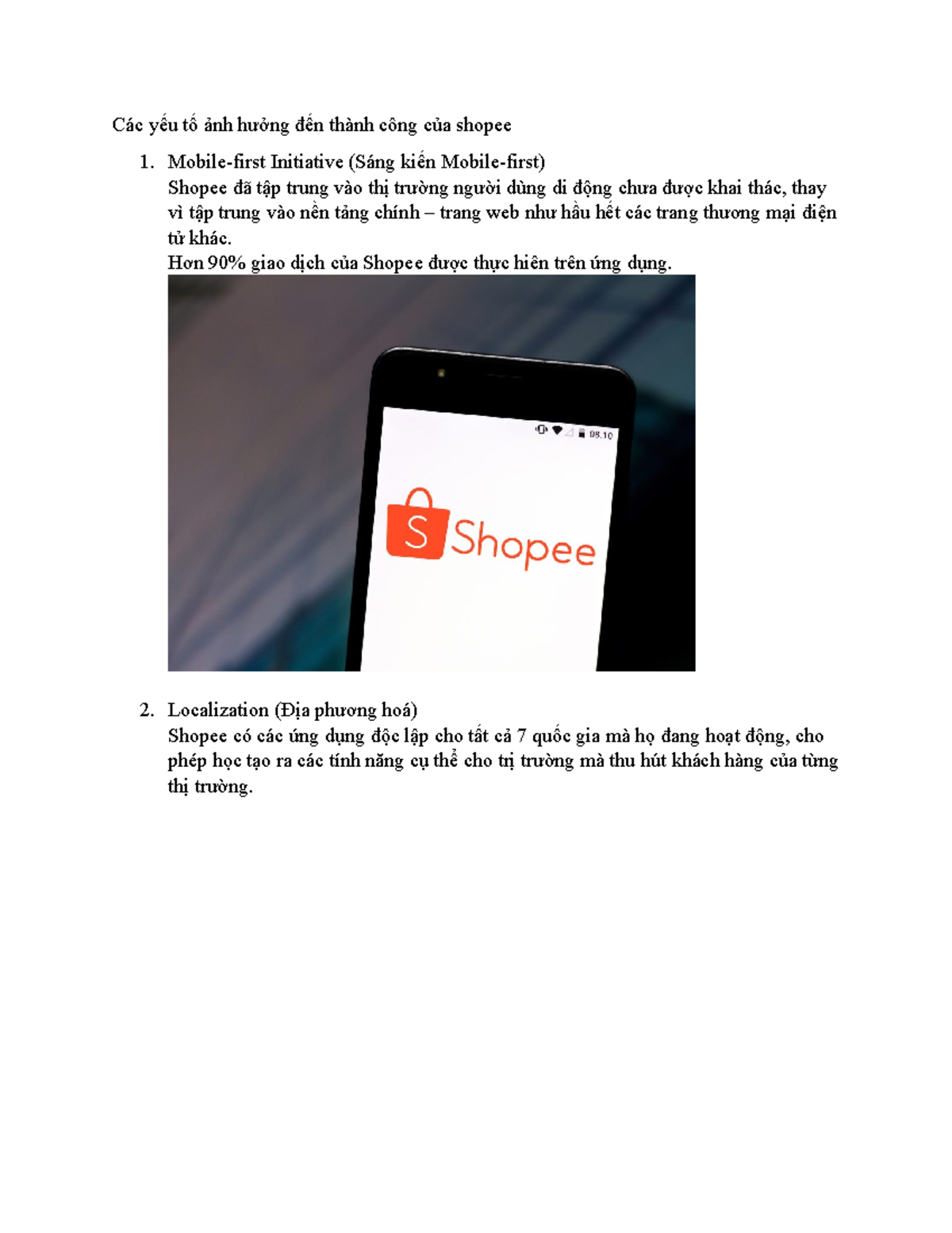 Các yếu tố ảnh hưởng đến thành công của shopee - Mobile-first ...
