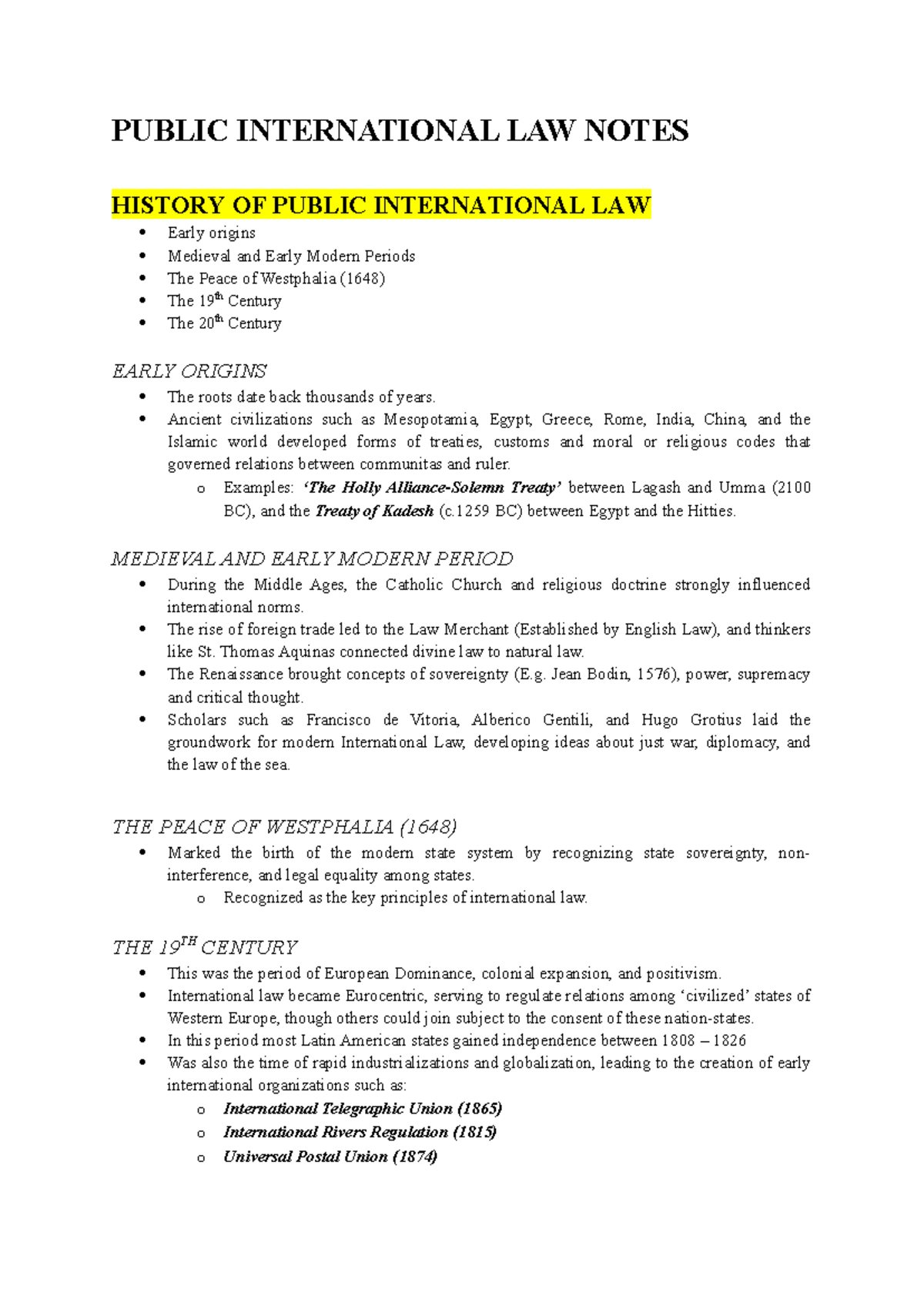 Public International Law Notes: Historical Evolution and Key Concepts ...