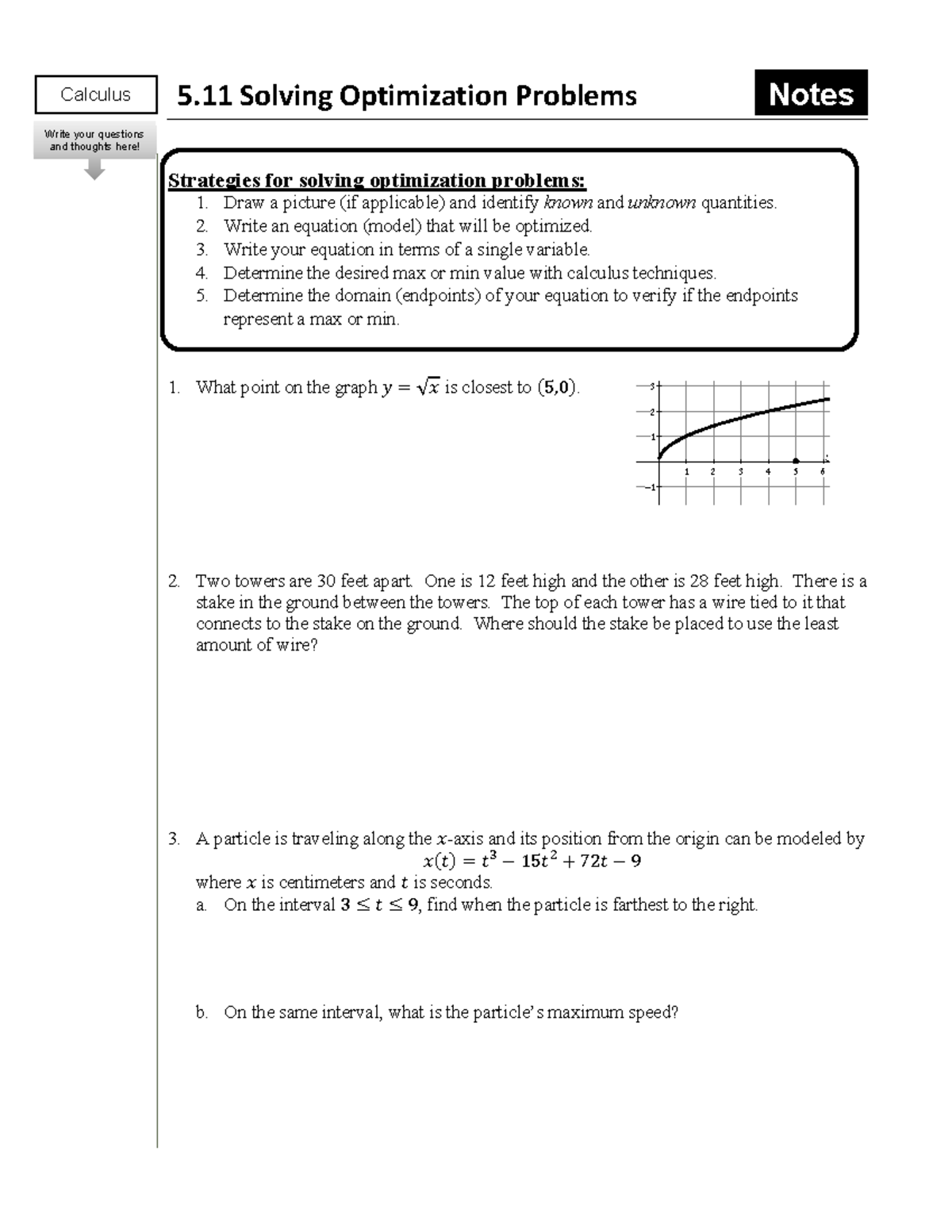 Calc 5.11 - Strategies for Solving Optimization Problems - Studocu