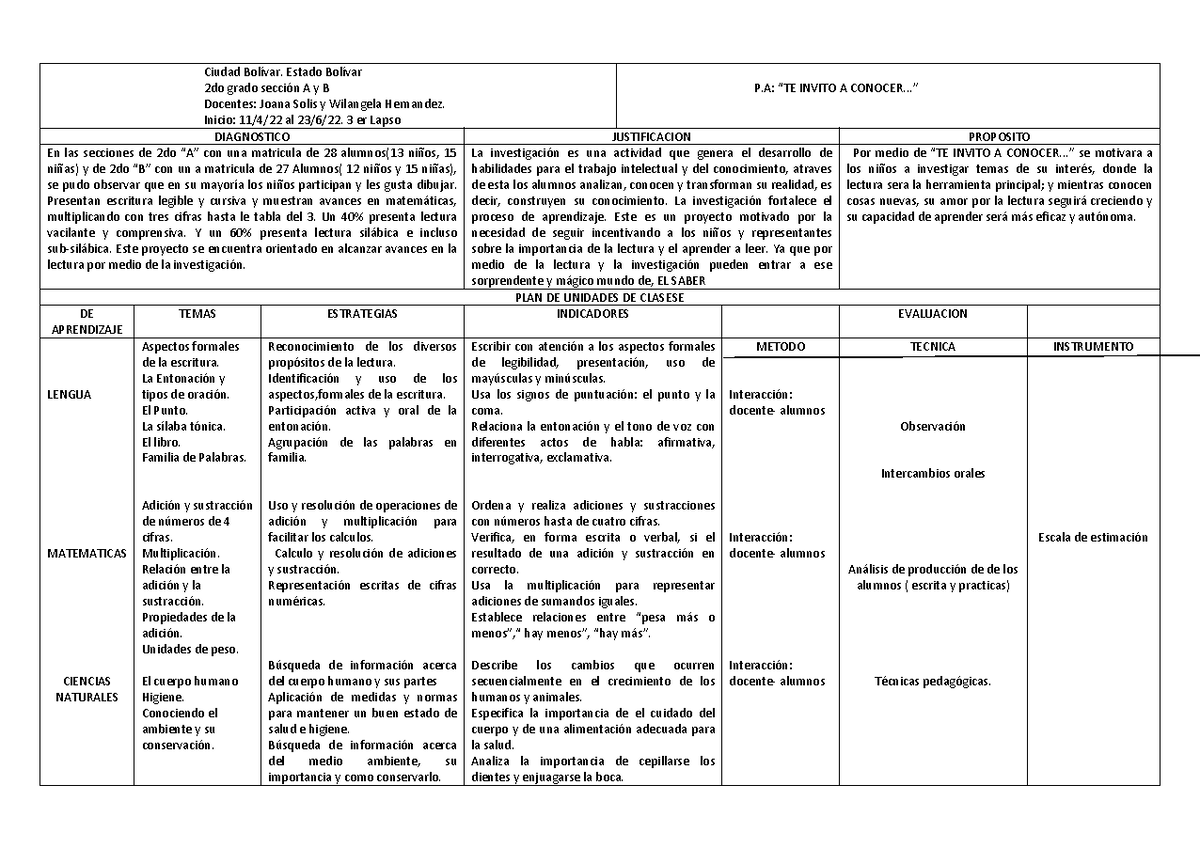 PA: Proyecto de Aprendizaje para 2do Grado de Primaria - Studocu