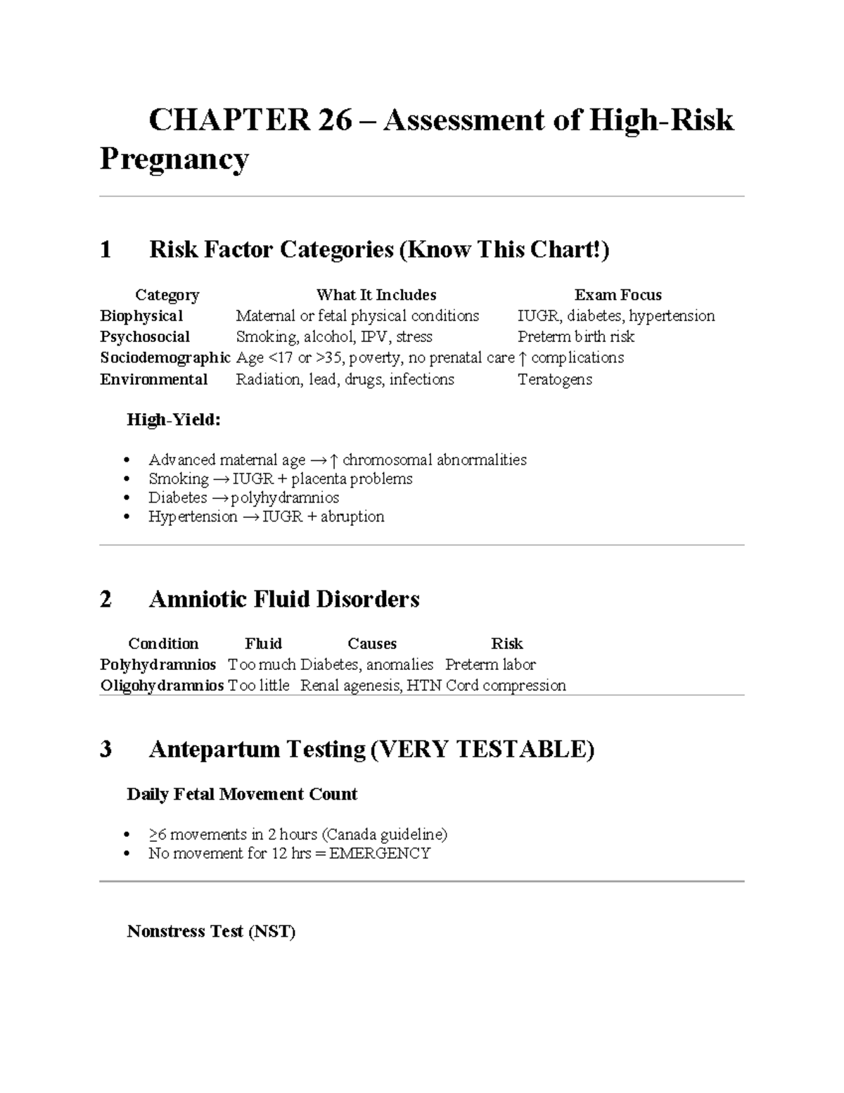 CHAPTER 26 - Assessment of Pregnancy Risk Factors & Key Exam Focus ...