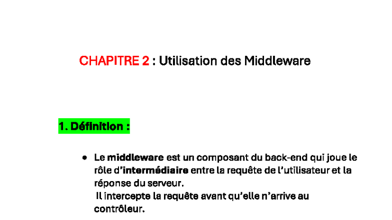 CHAPITRE 2 : Utilisation des Middleware en Laravel - Studocu