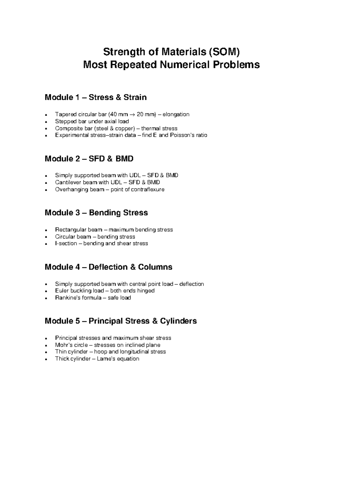SOM Most Repeated Numerical Problems in Strength of Materials - Studocu