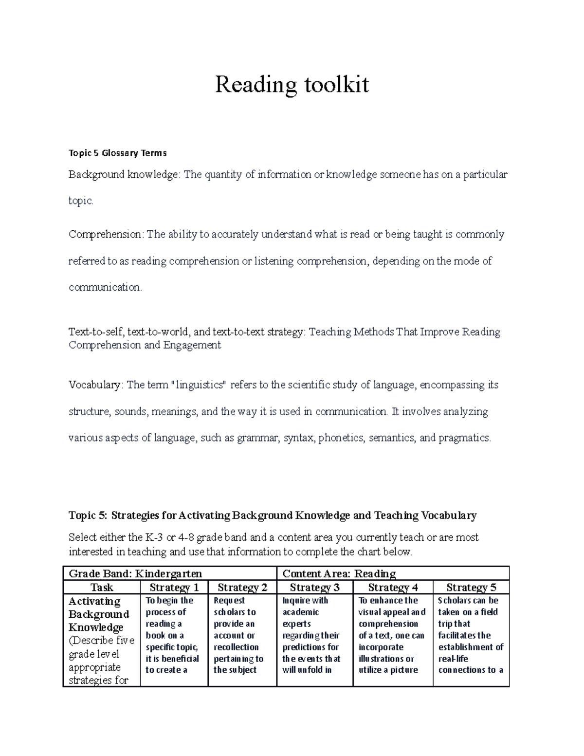 Reading toolkit topic 5 - Comprehension: The ability to accurately ...