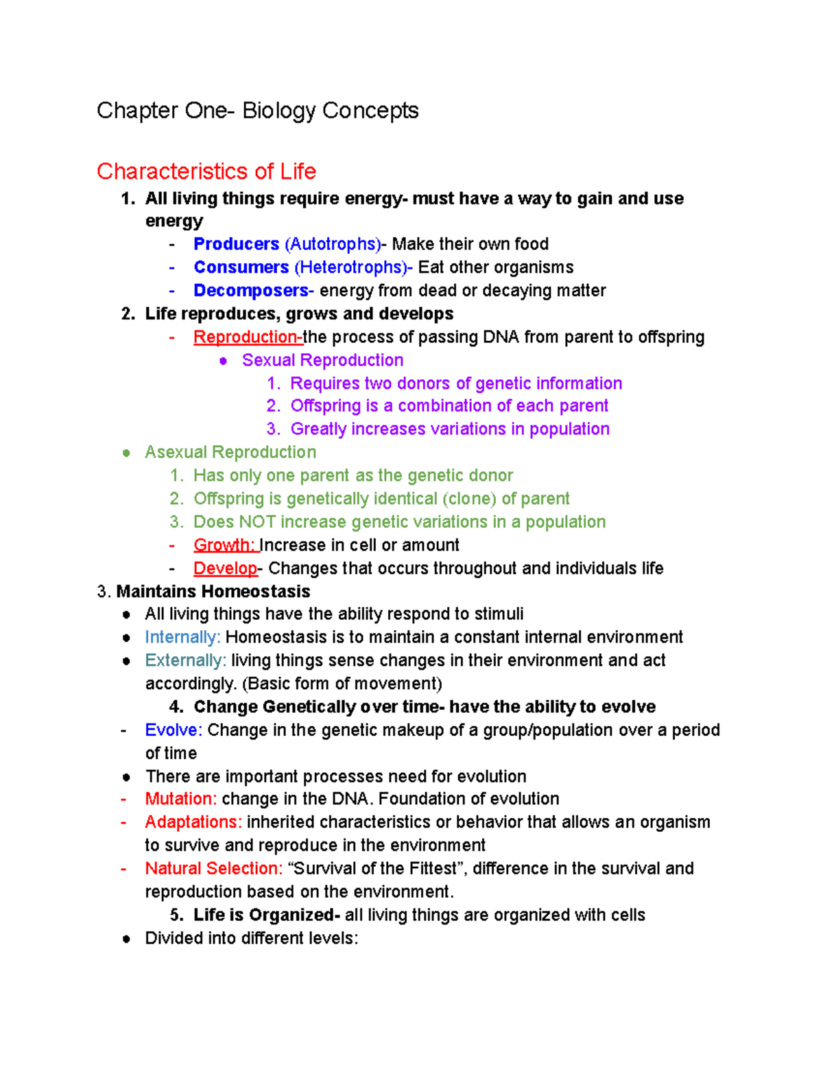 Biology Concepts & Scientific Method Notes for Exam 1 (BIO101) - Studocu