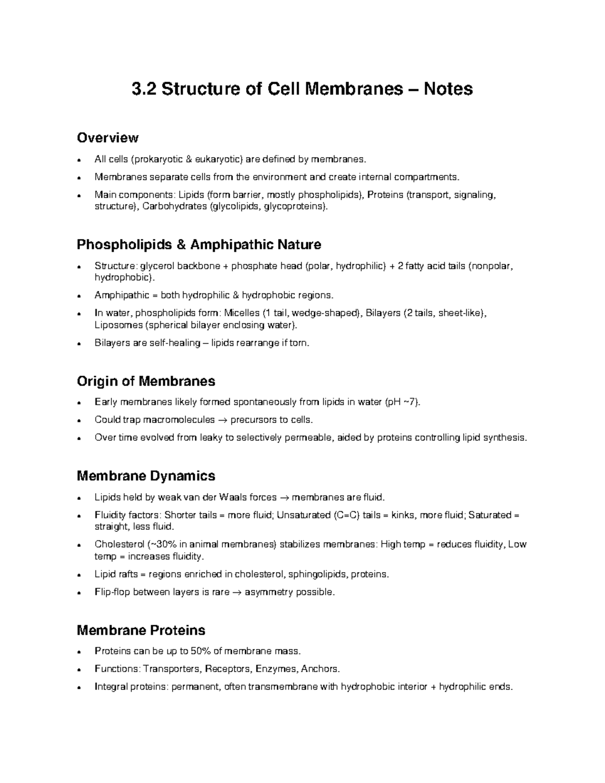 3.2 Cell Membranes Structure Notes (Biology 101) - Studocu