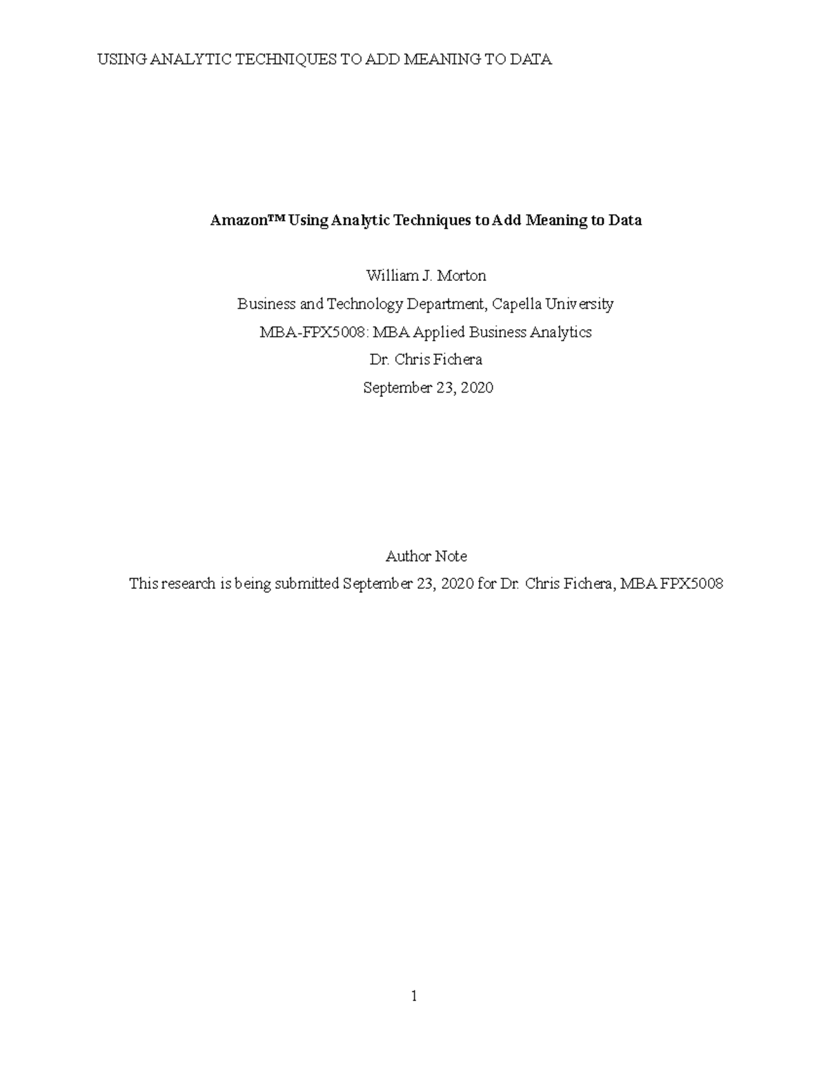MBA-FPX5008 Morton William Assessment 2-1 - Amazon™ Using