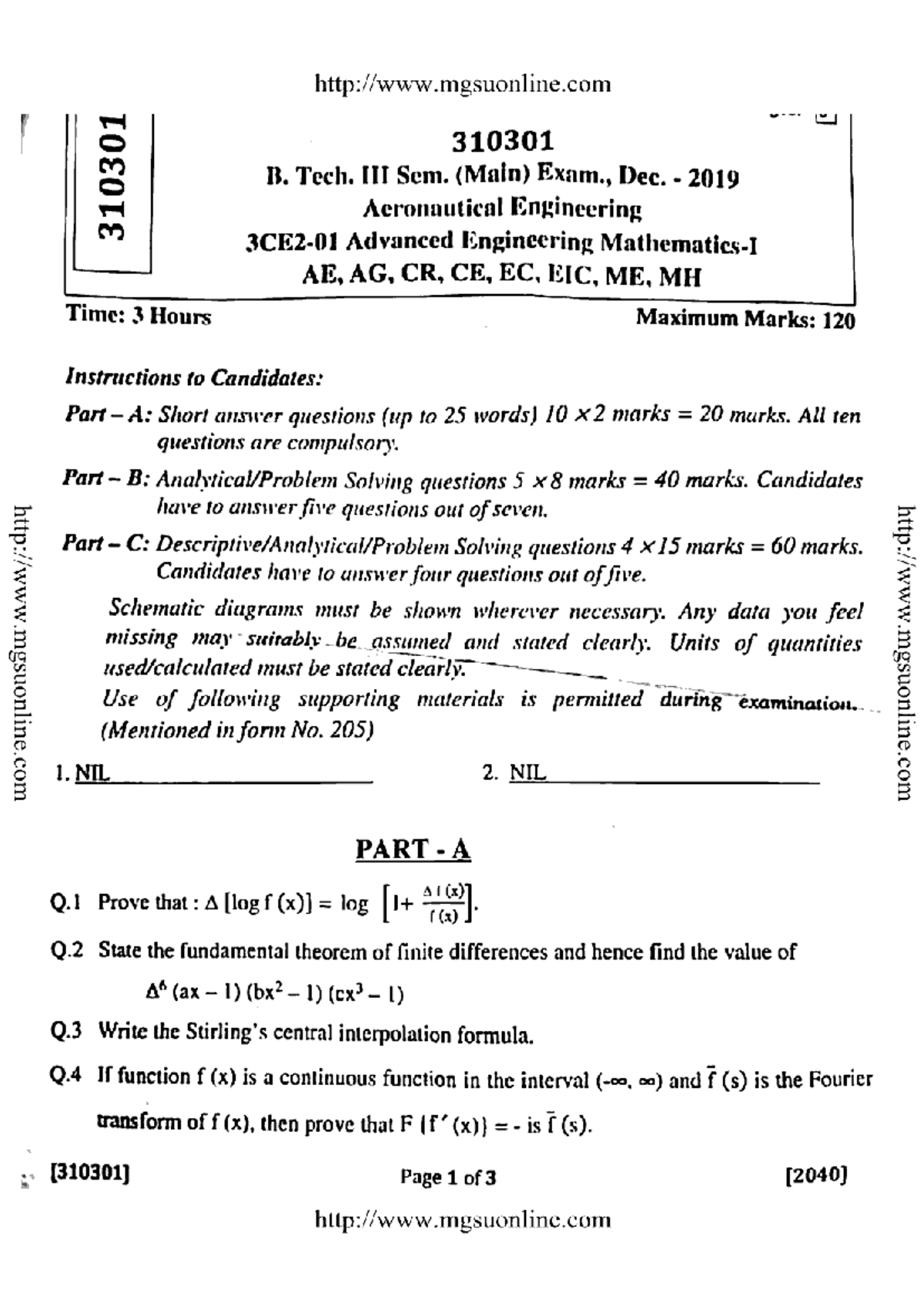 Advance Engineering Mathematics Dec-2019 Paper-3 - CSE 3rd SEM - Studocu