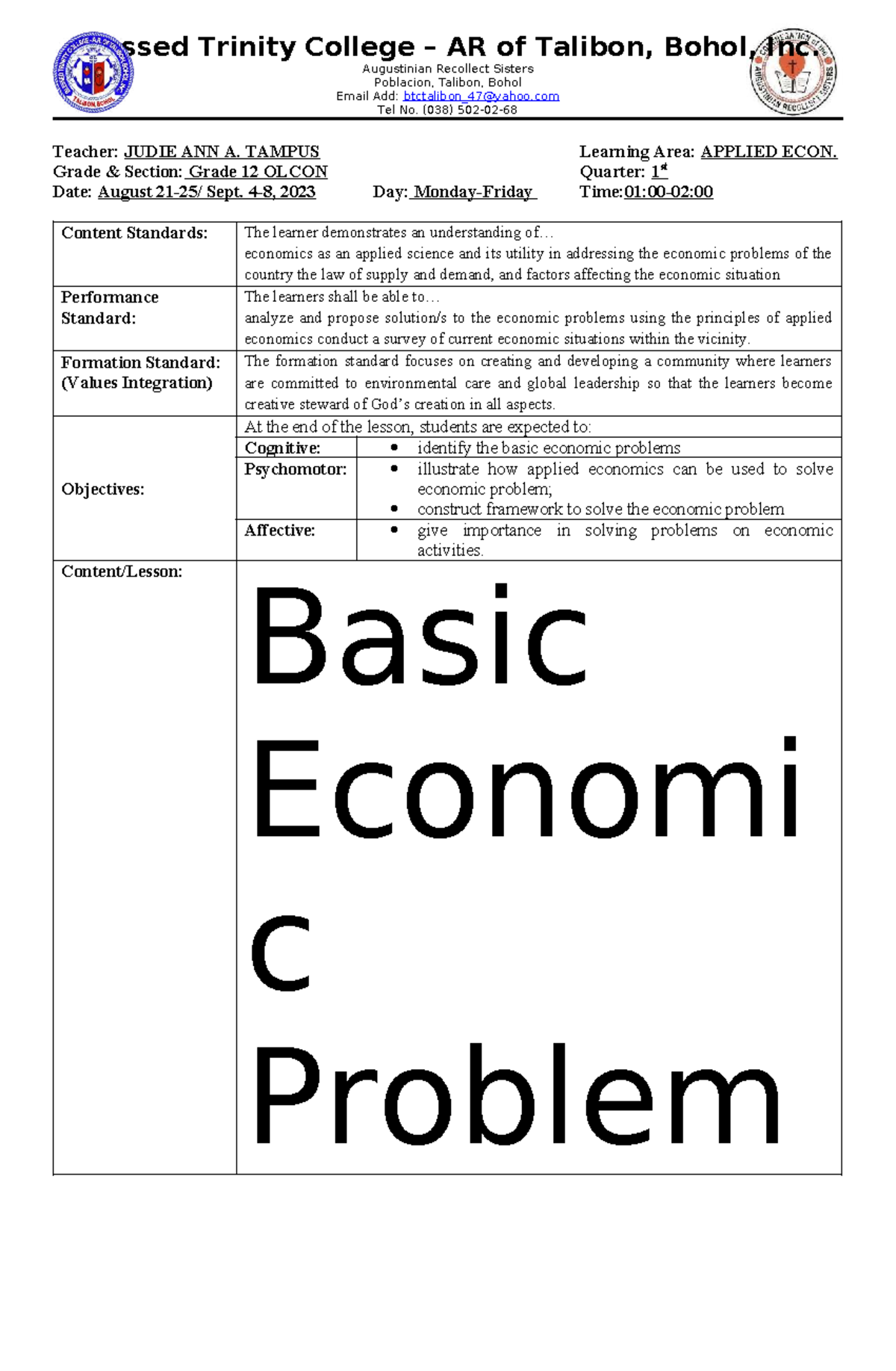 Q1-WEEK 2-3: Understanding Basic Economic Problems in Applied Econ ...