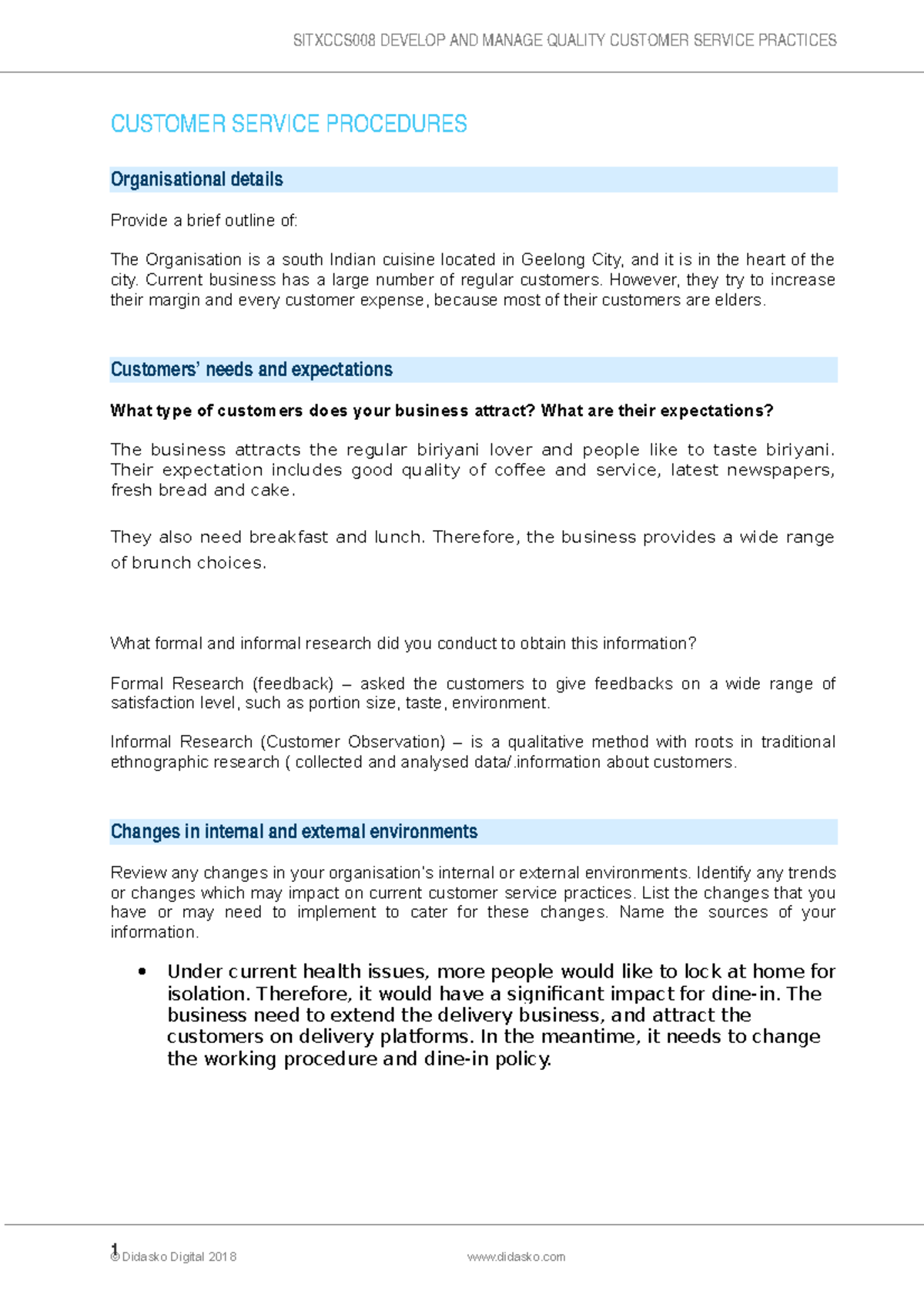 Assessment C: Customer Service Procedures & Improvement Strategies ...