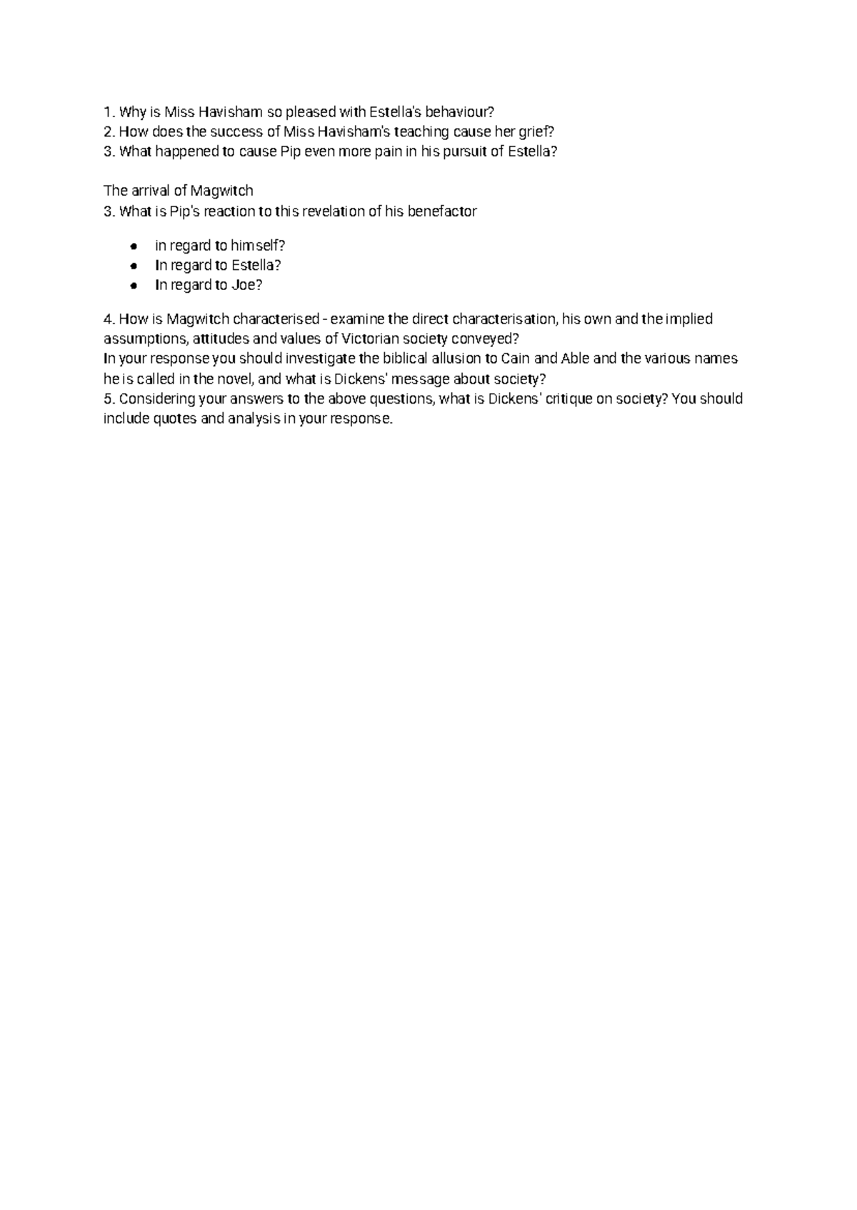 Questions for Mod B: Great Expectations Analysis and Critique - Studocu