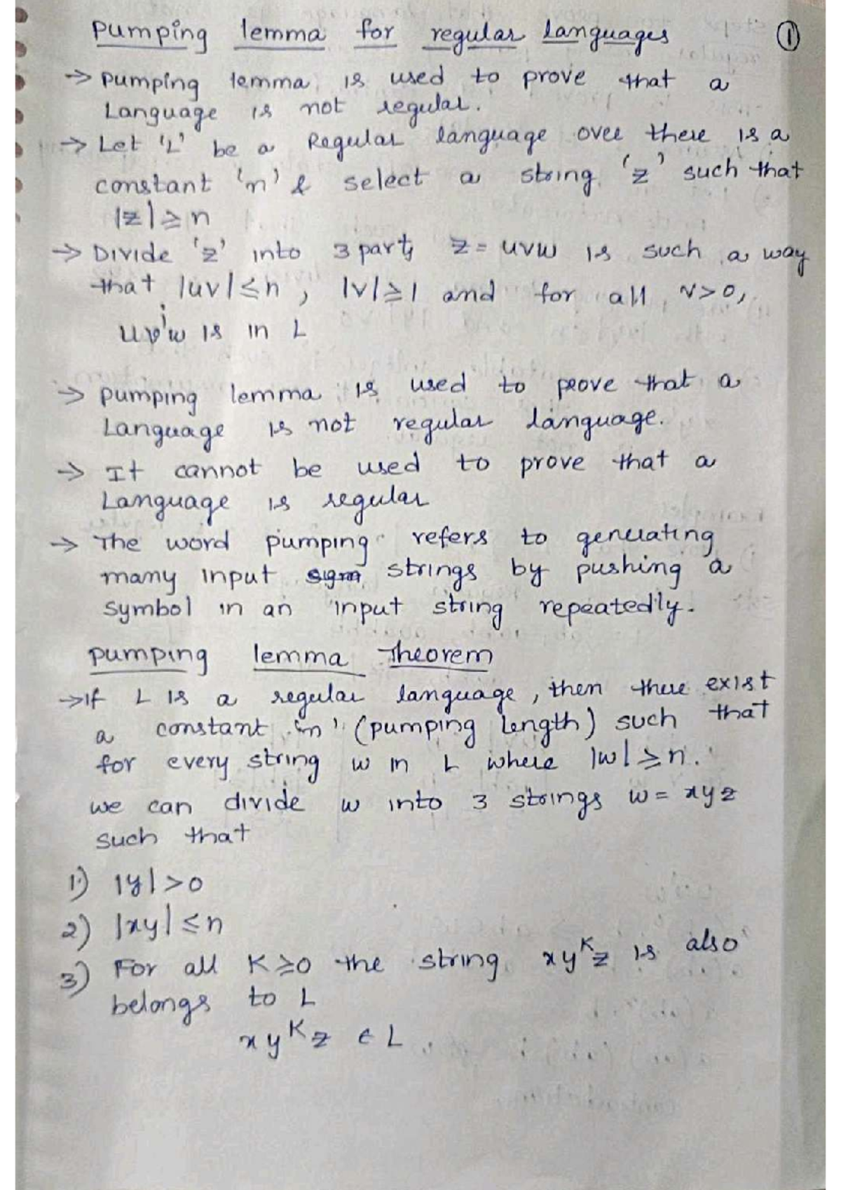 Pumping Lemma for Regular Languages - Unit-2 ATCD Notes - Studocu