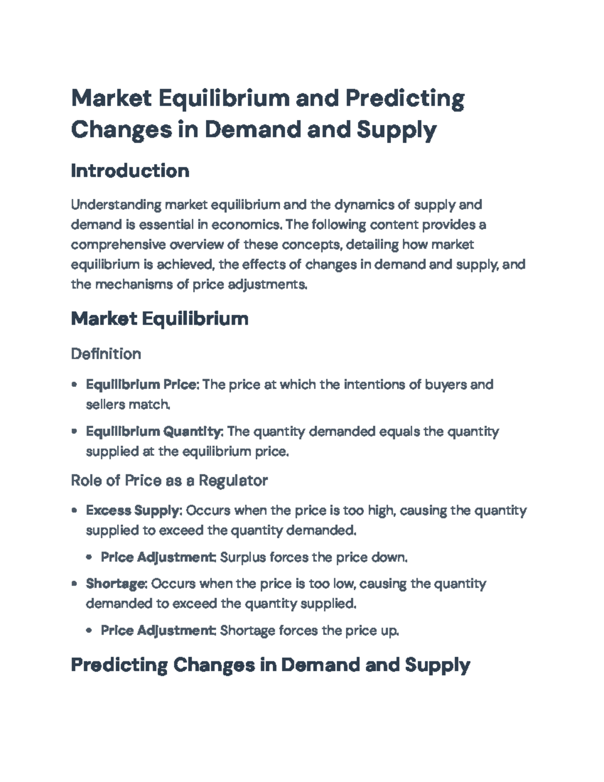 Market Equilibrium and Supply & Demand Dynamics Overview (ECO101 ...