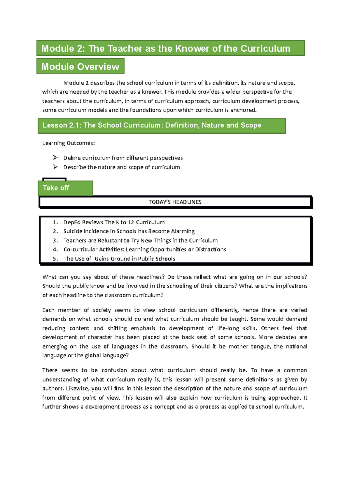 Module 2: Understanding the School Curriculum (5a41203) - Studocu