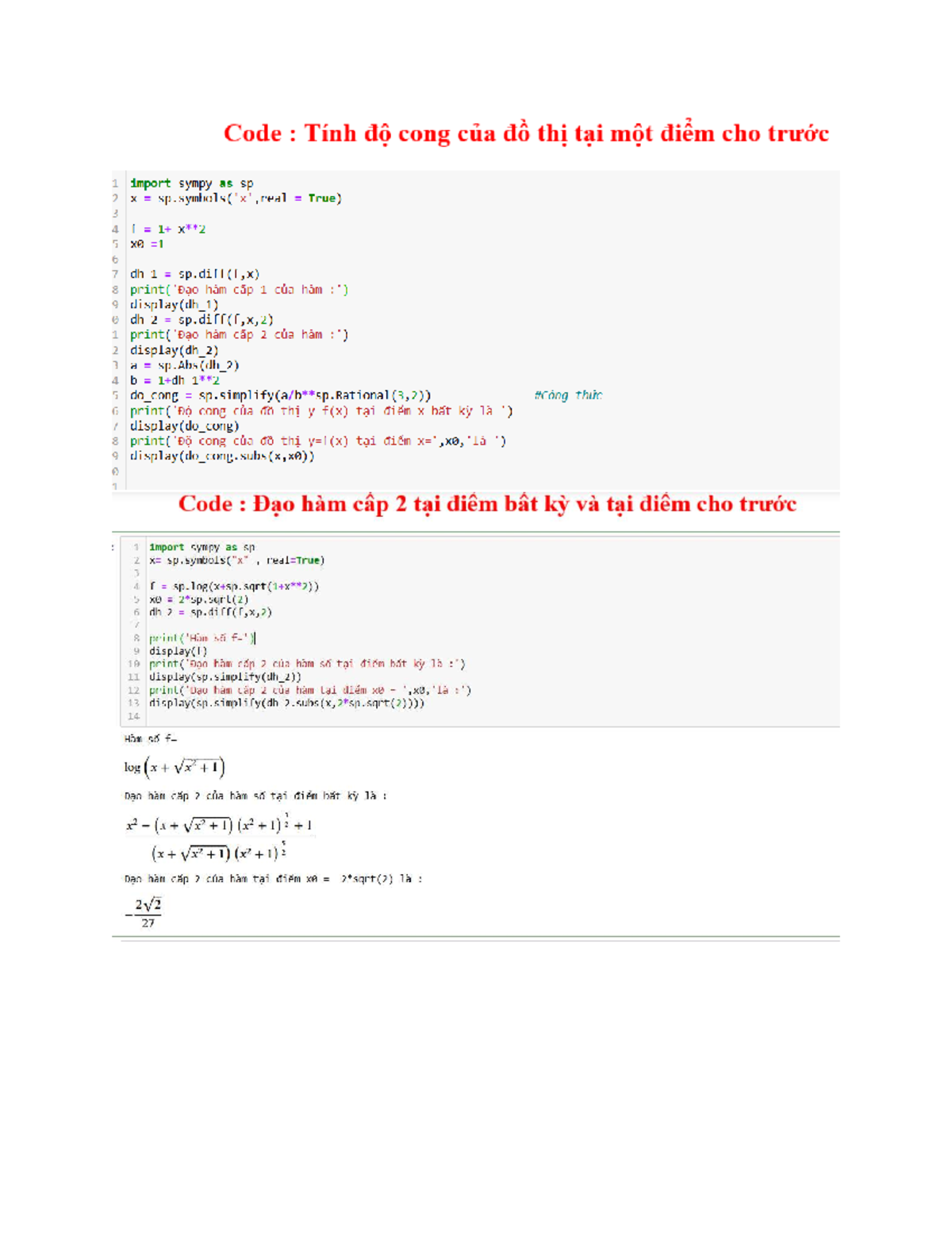 Code: Tính đạo hàm và tích phân trong Python với SymPy - Cuối kỳ - Studocu