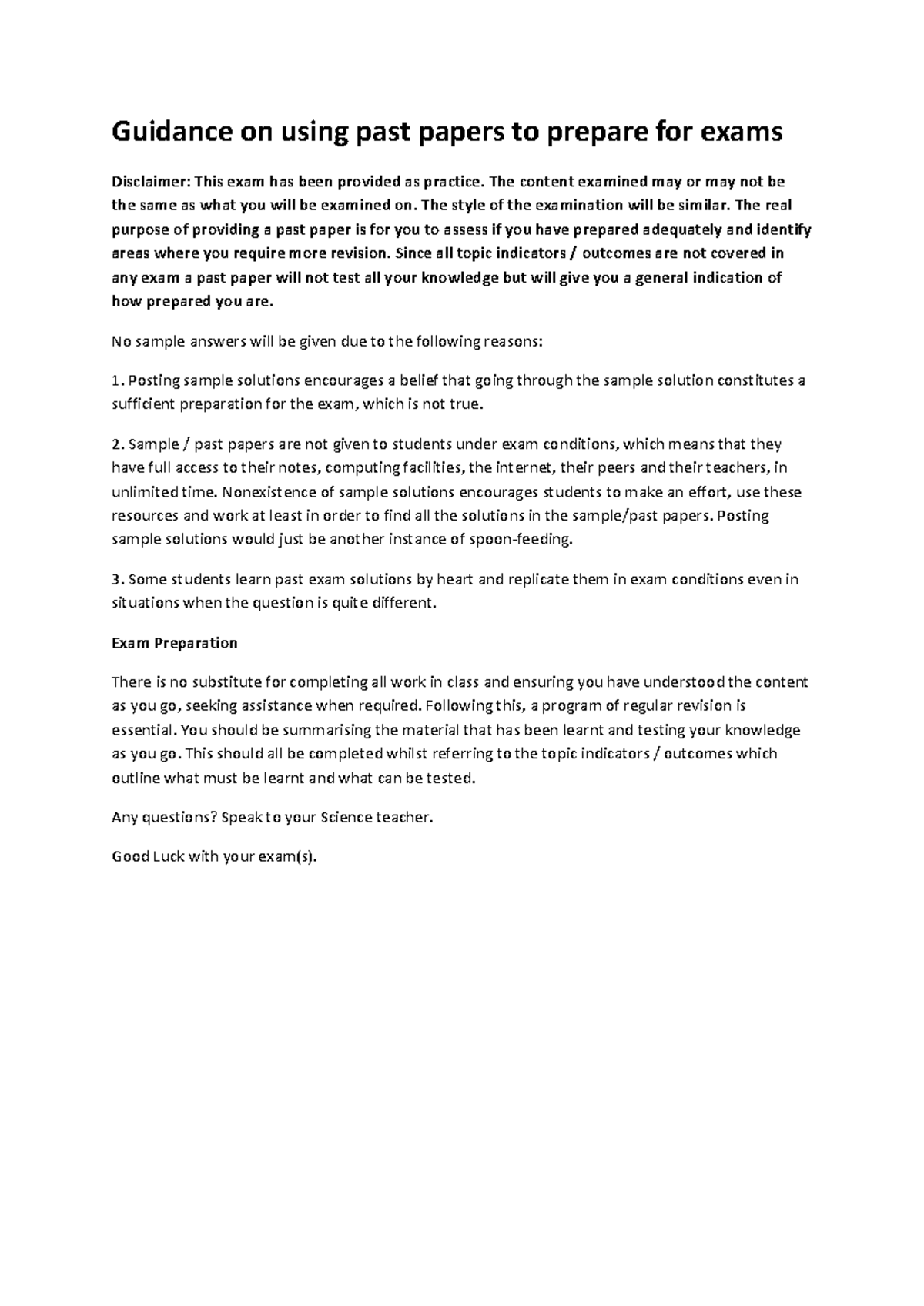 Year 7 Science Yearly Exam Prep: Using Past Papers Effectively - Studocu