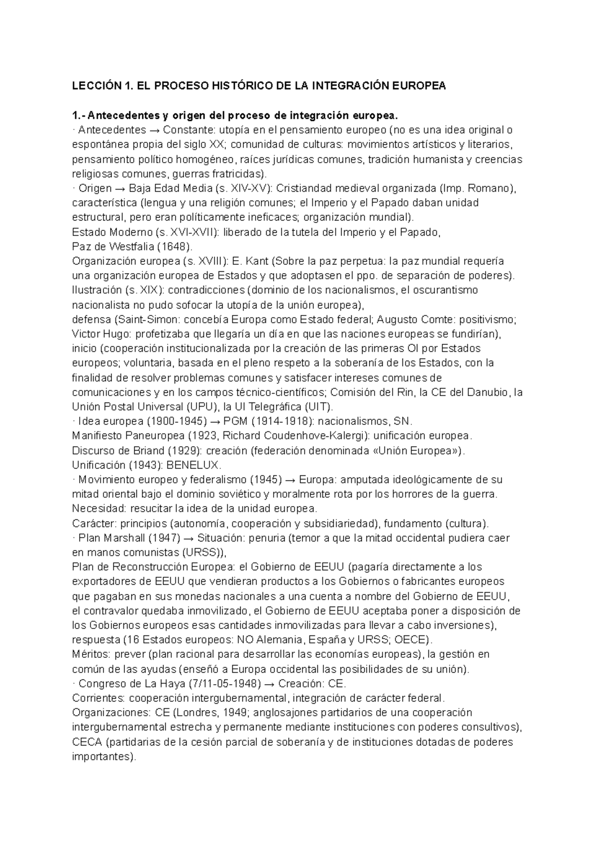 LECCIÓN 1. PROCESO HISTÓRICO DE LA INTEGRACIÓN EUROPEA - Studocu