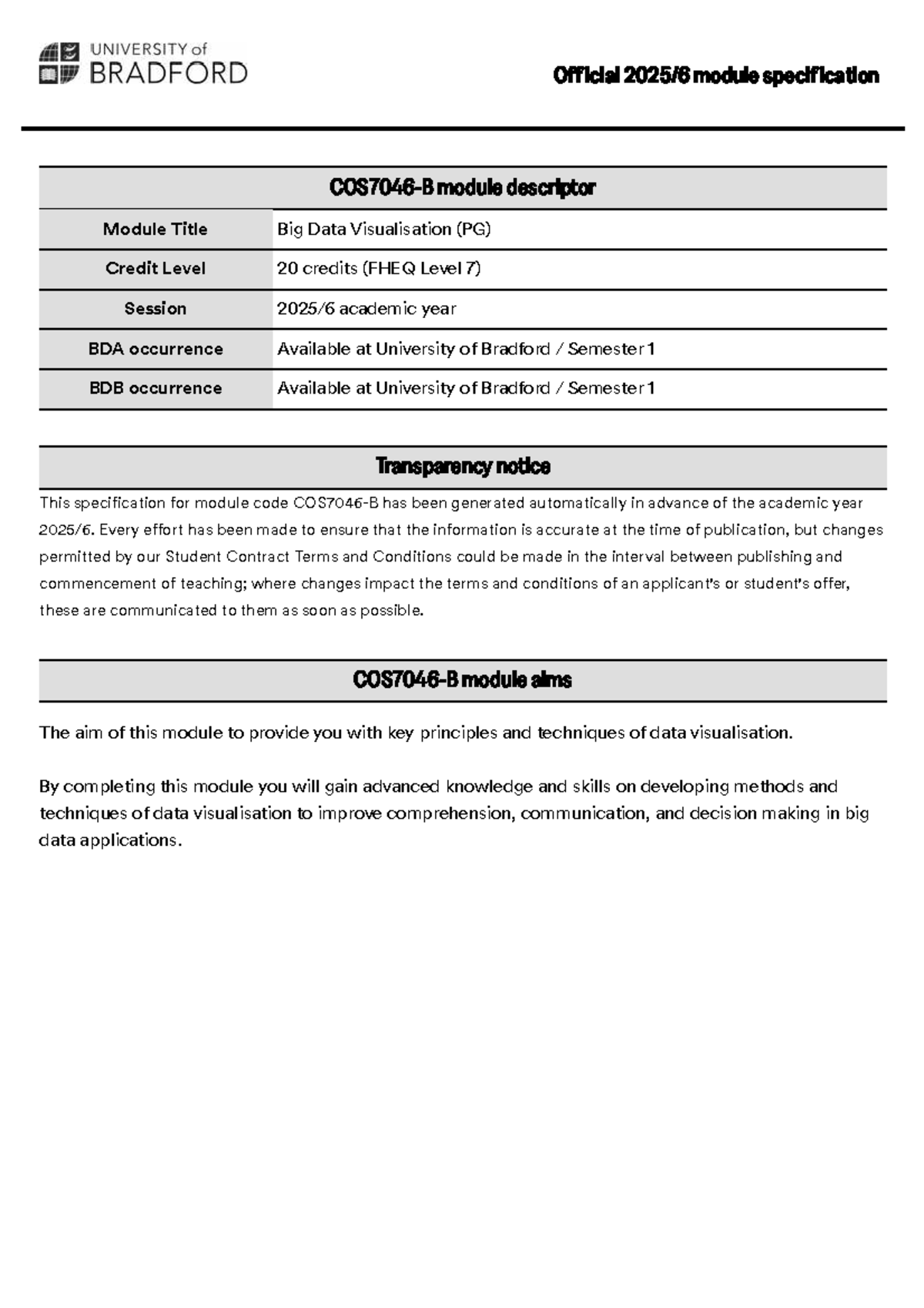 COS7046-B 2025: Big Data Visualisation Module Specification - Studocu