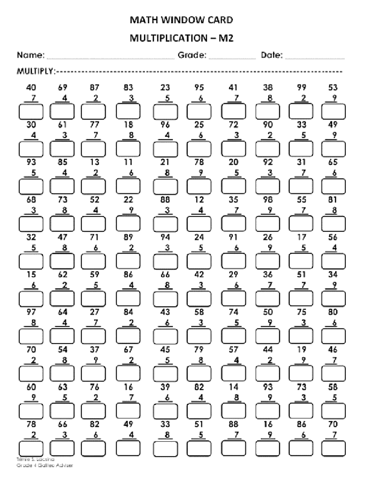 S2M2D2 - window cards practice - MATH WINDOW CARD MULTIPLICATION M2 ...