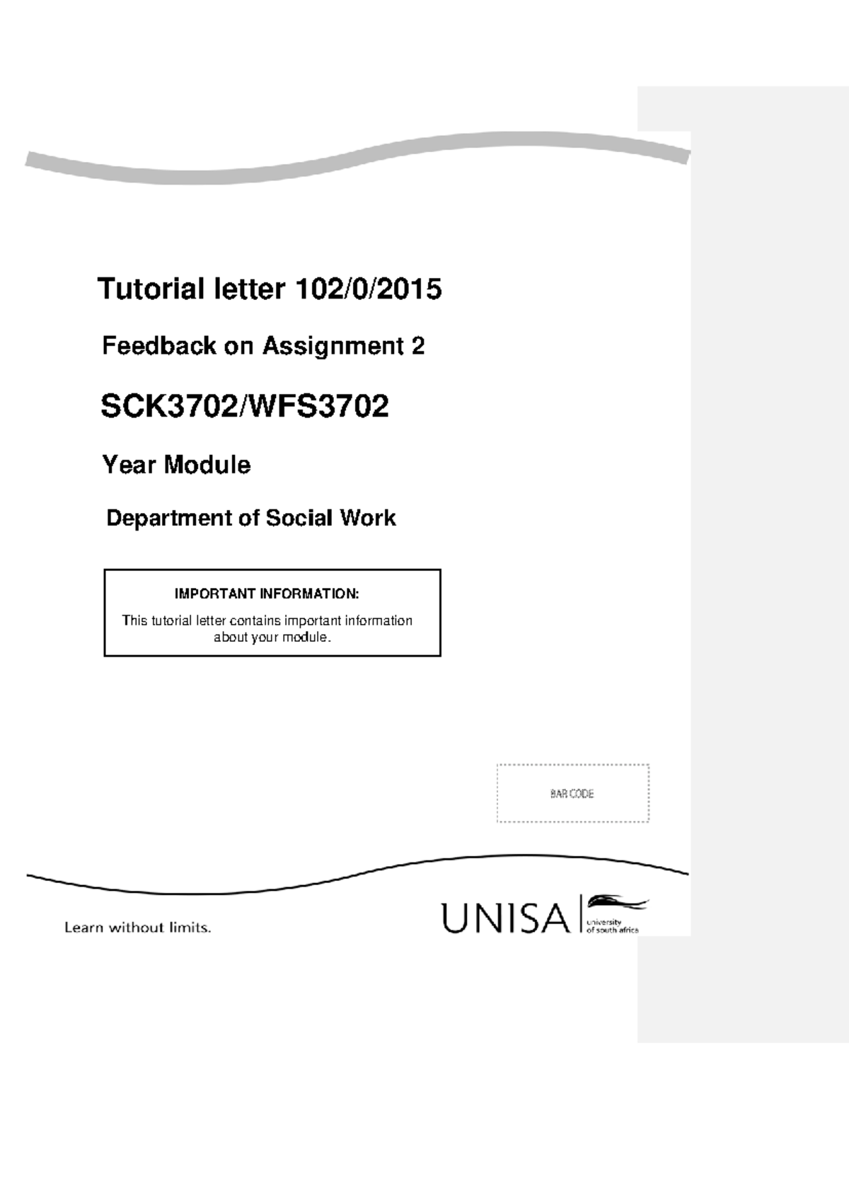 SCK3702 Feedback on Assignment 02 - Tutorial Letter 102/0/2015 - Studocu