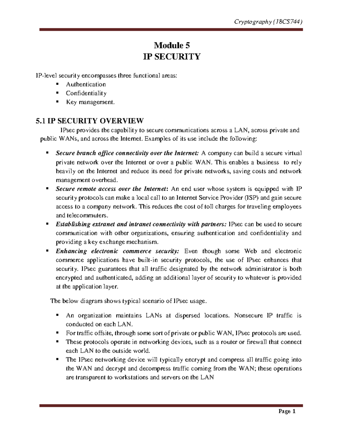 5th m 18cs744 - Baba - Page 1 Module 5 IP SECURITY IP-level security ...