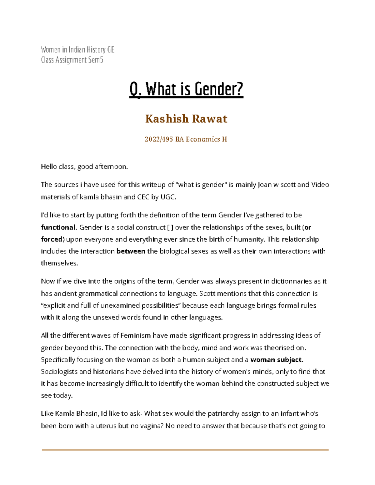 What is gender - Women in Indian History GE Class Assignment Sem Q ...
