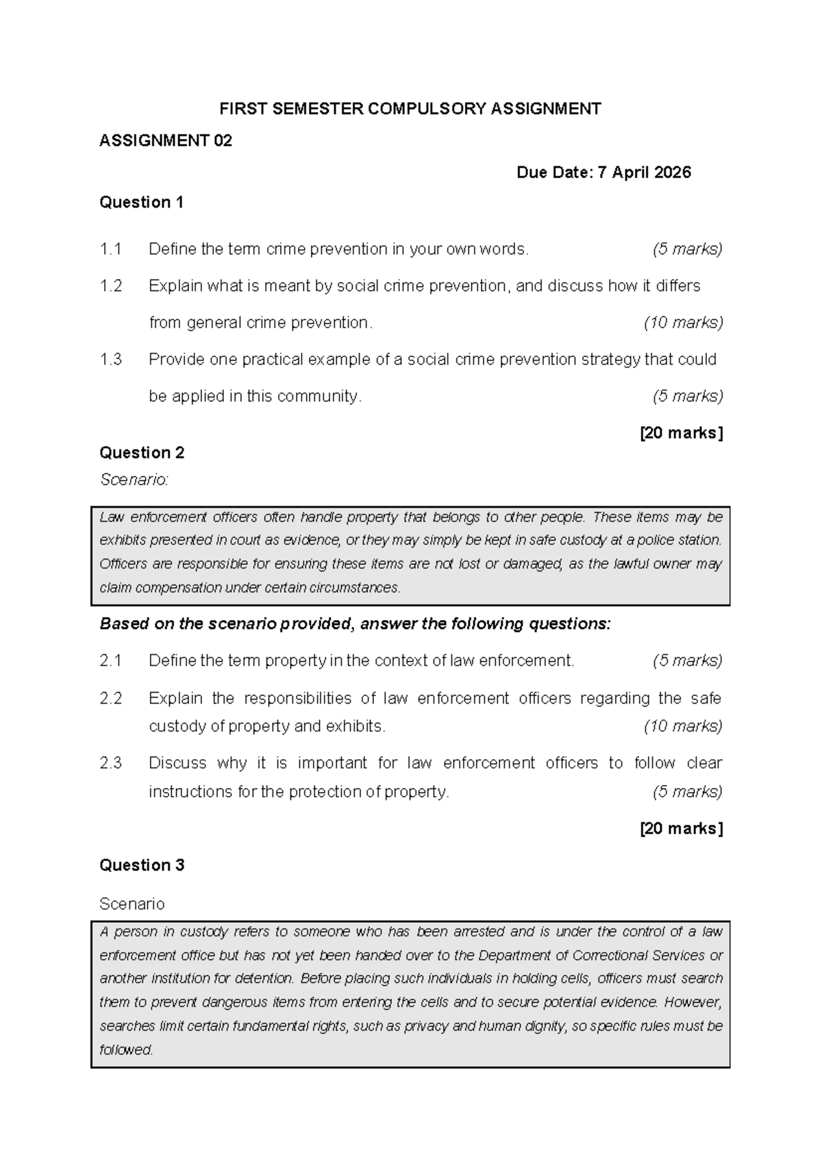 POL1502 First Semester Compulsory Assignment 02 - Crime Prevention ...