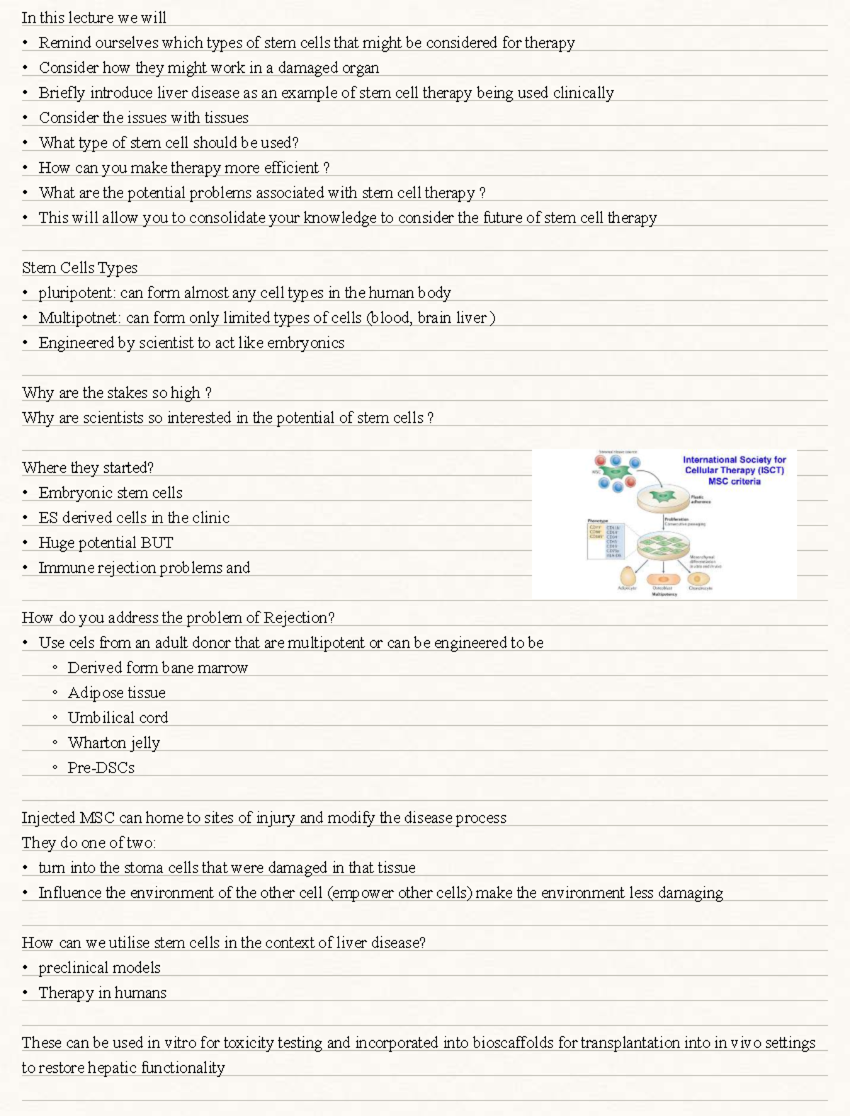 Week 5(18) Lecture: Clinical Applications of Stem Cell Therapy - Studocu