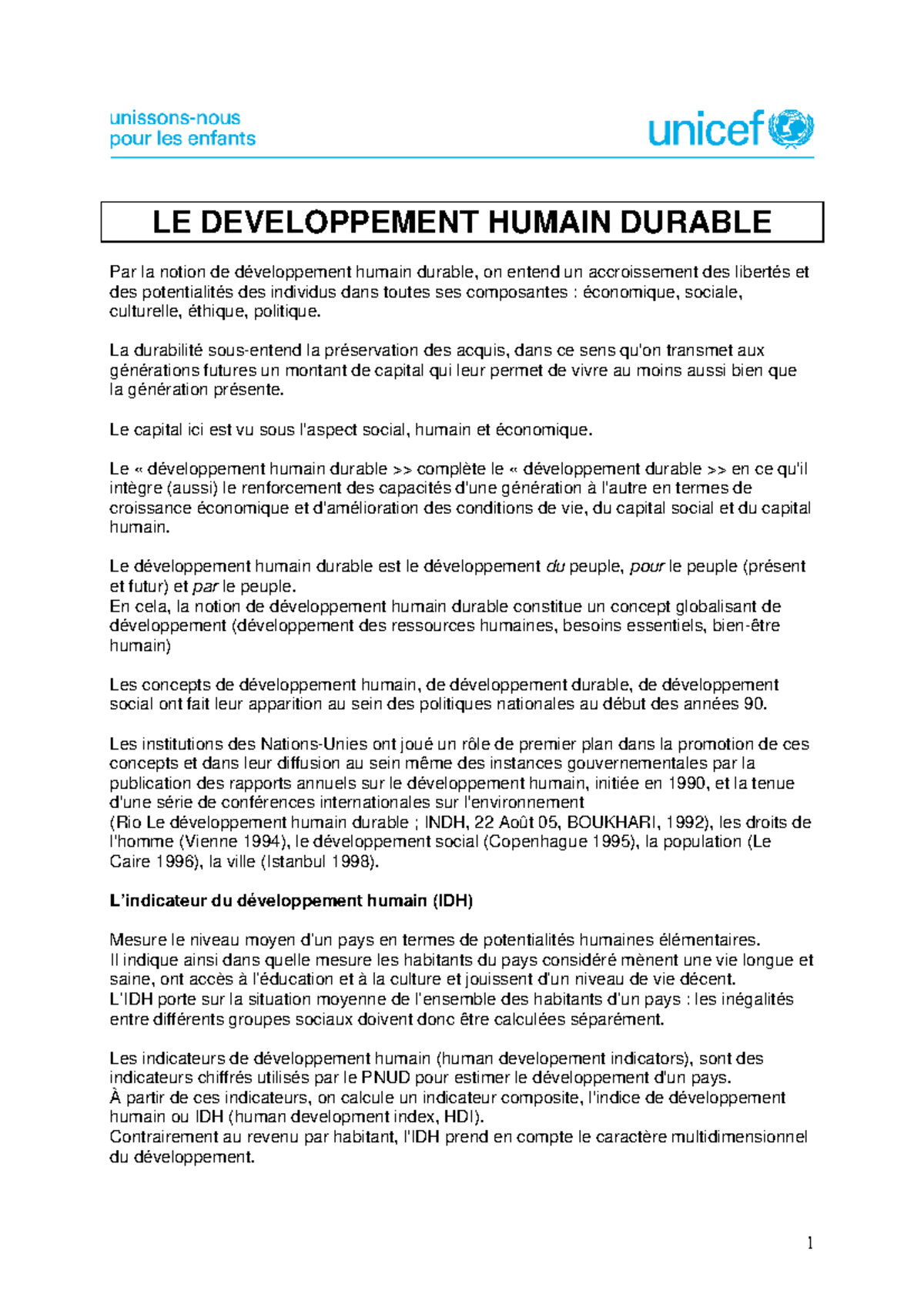 Dev humain durable 11 - 1 LE DEVELOPPEMENT HUMAIN DURABLE Par la notion ...