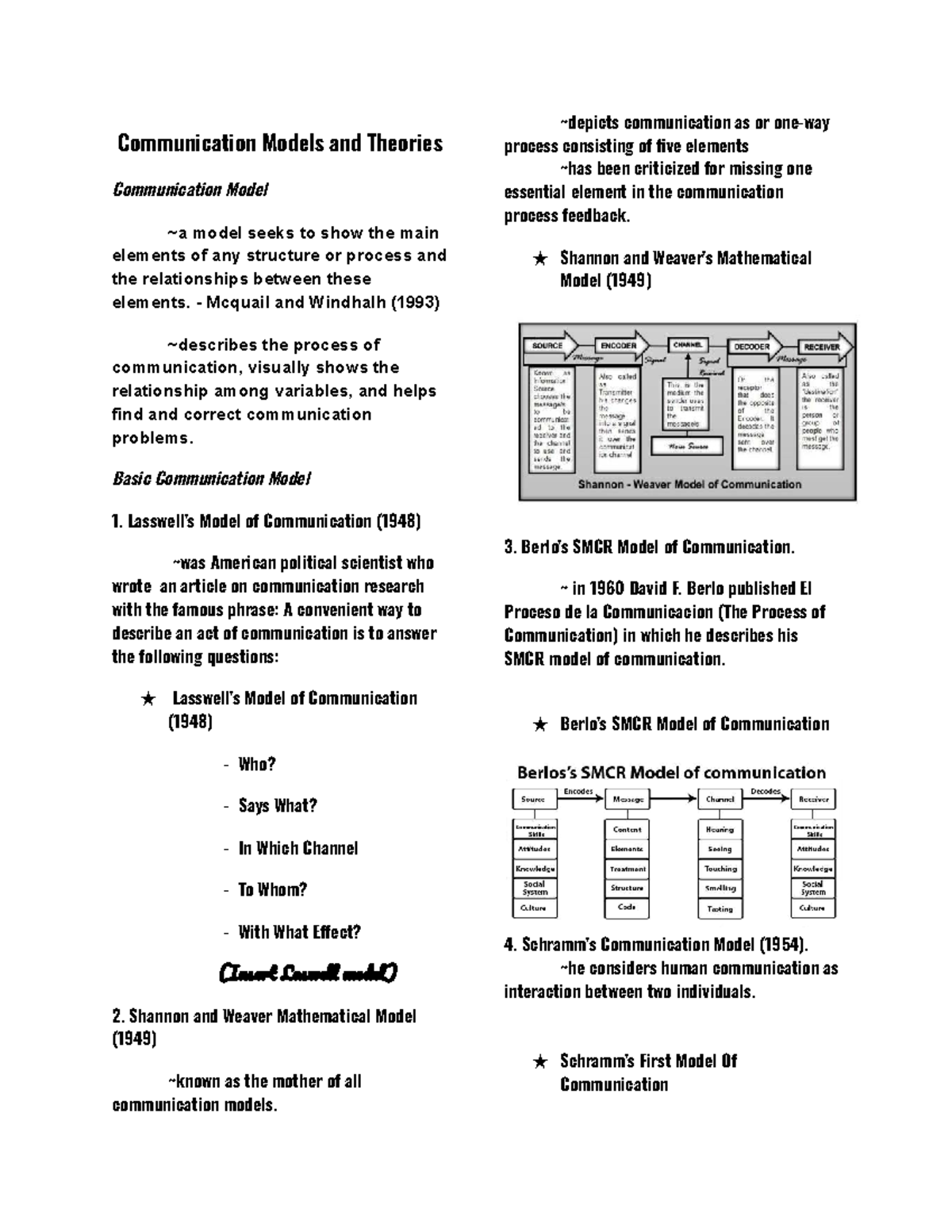 Oral Comm 2 - Communication Models and Theories Notes - Studocu