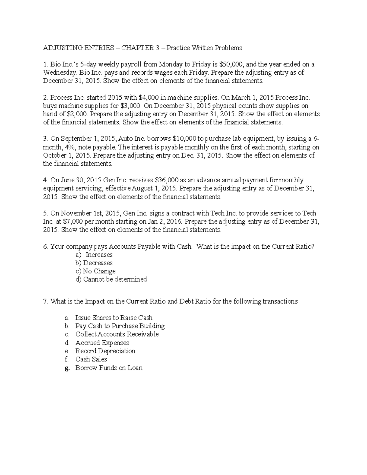 Chapter 3 In Class Questions Handout - ADJUSTING ENTRIES – CHAPTER 3 ...