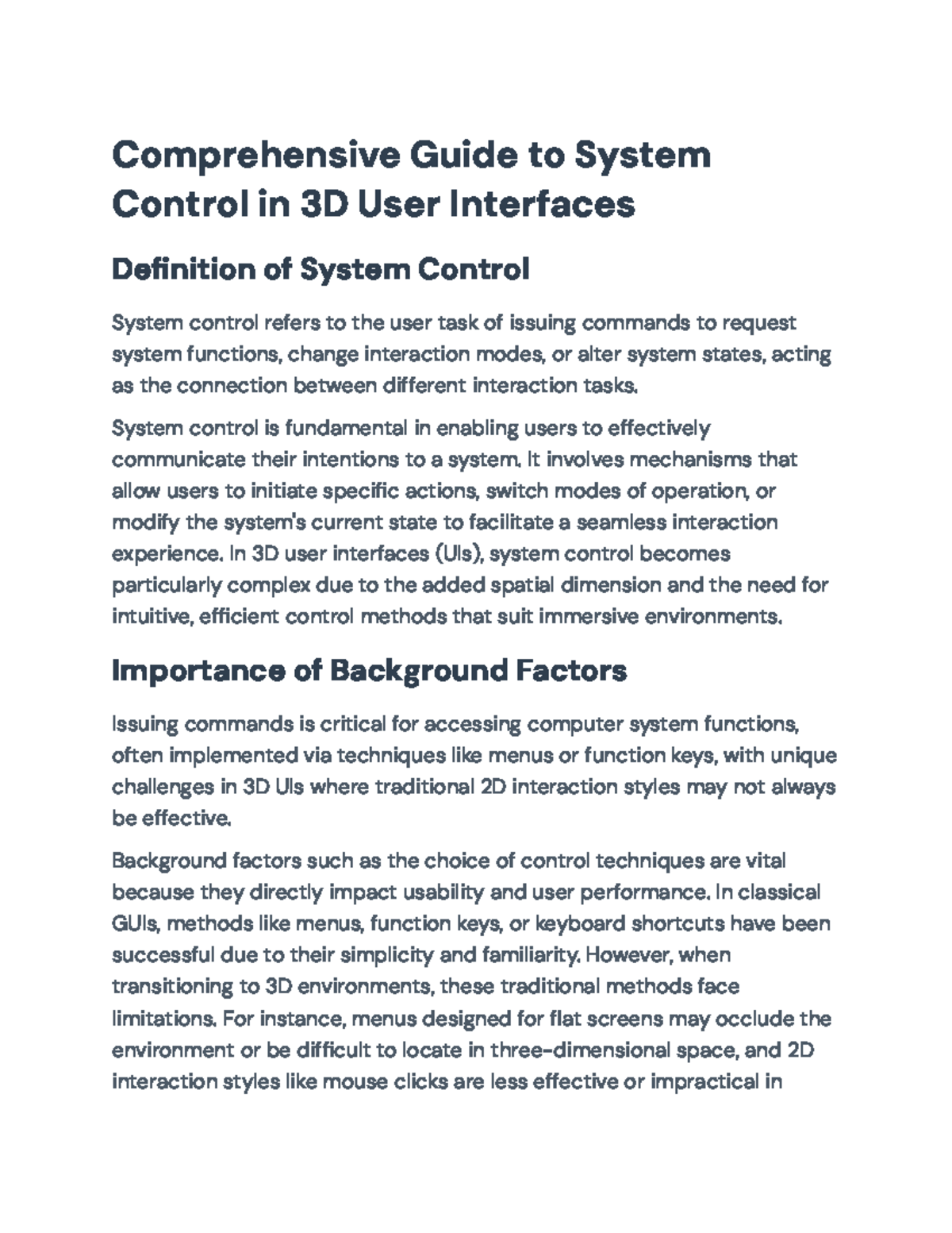 Comprehensive Guidelines for System Control in 3D UIs - Studocu