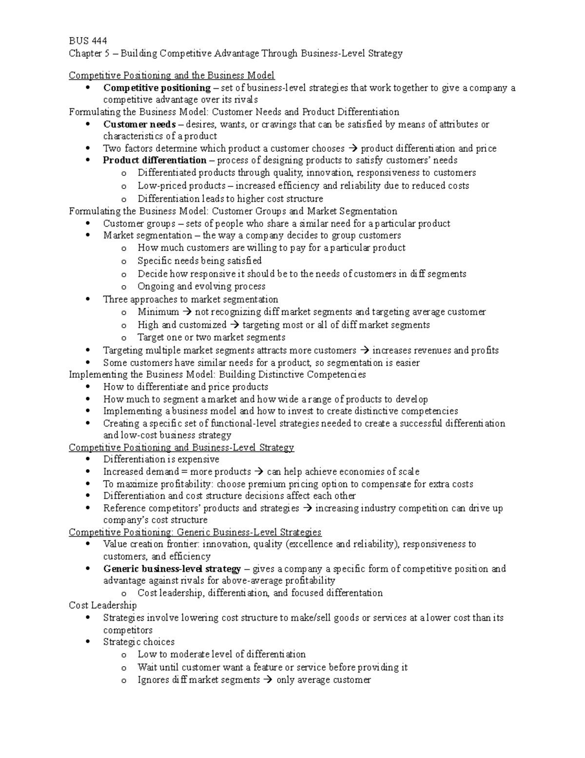 Chapter 5 - BUS Chapter 5 Building Competitive Advantage Through ...