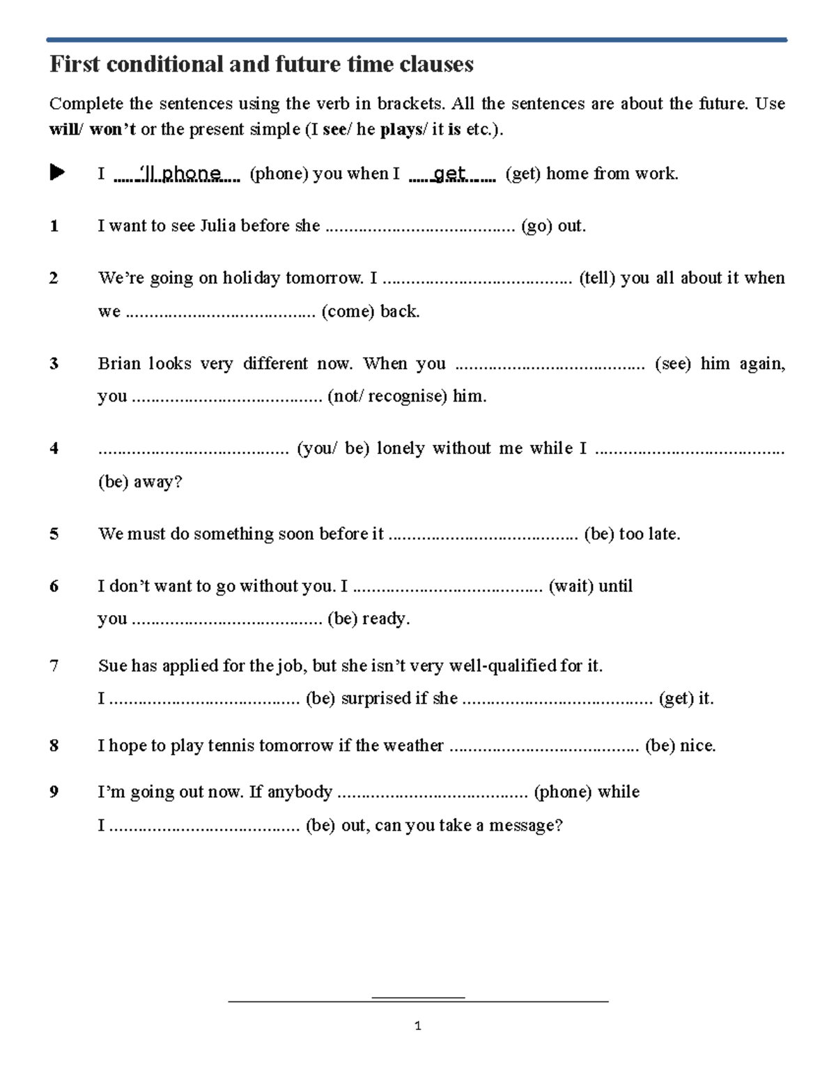 #3.1.3 First Conditional & Future Time Clauses - Homework Exercises ...