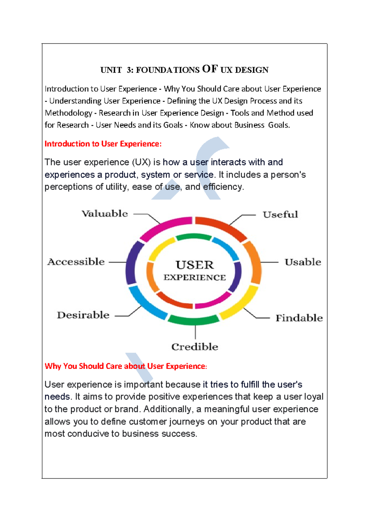 Unit 3: Foundations of UX Design - Comprehensive Notes - Studocu