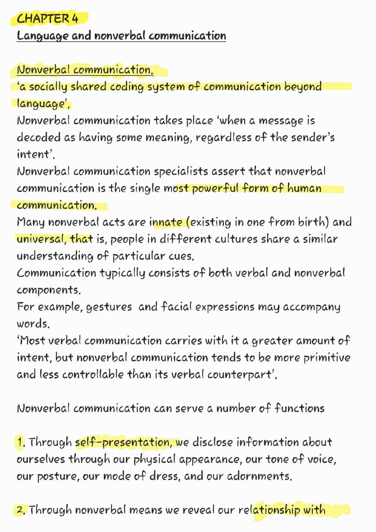 Chapter 4 - Summary of Language & Nonverbal Communication - Studocu