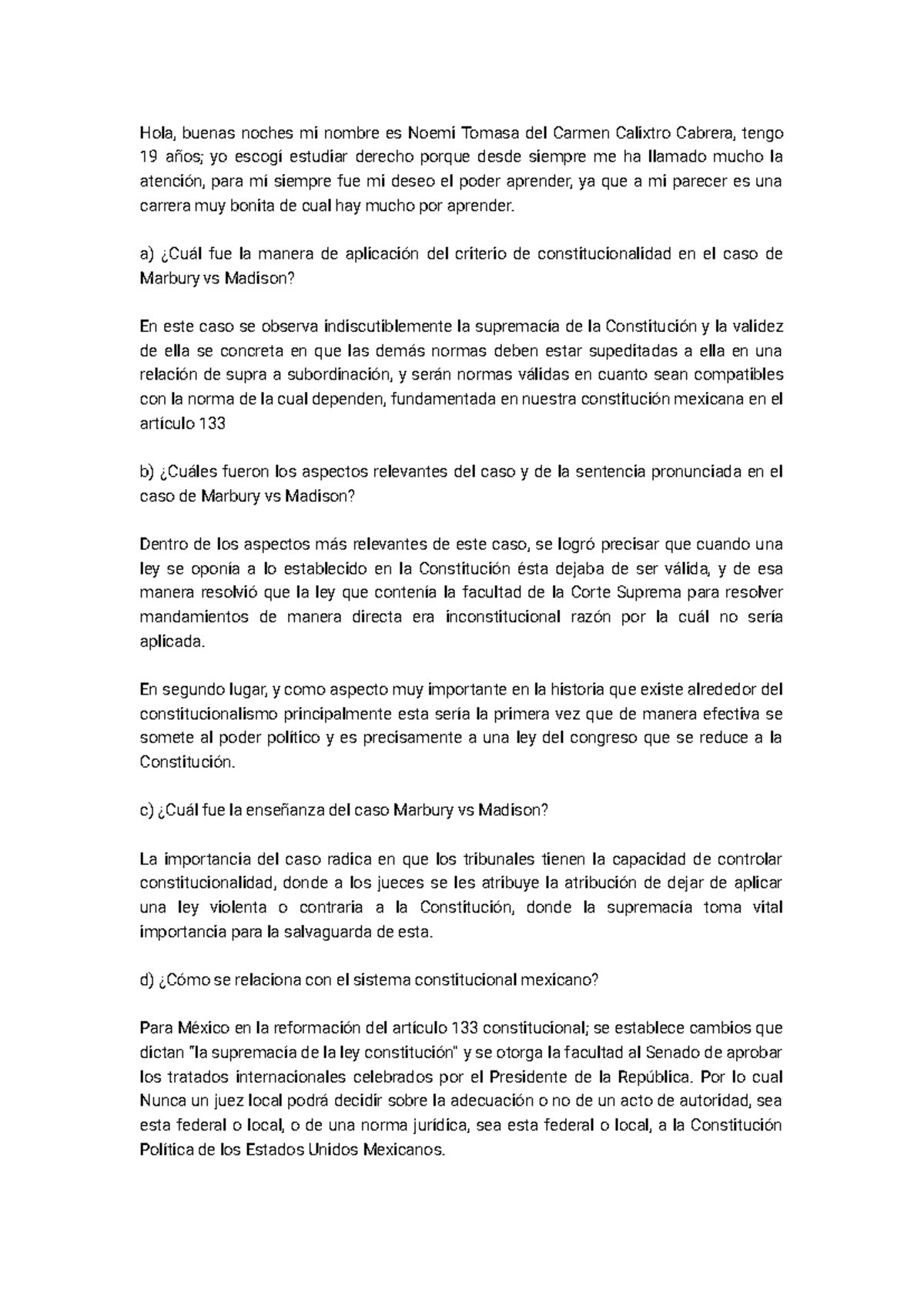 Tarea Foro: Análisis del Caso Marbury vs Madison en Derecho ...