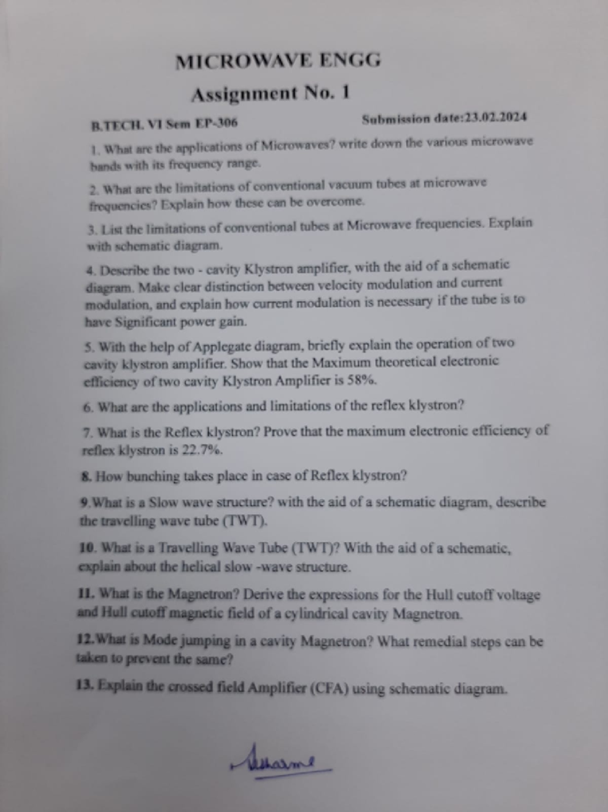 MW assignment 1,2,3 - mid sem assignmenets + end sem - MICROWAVE ENGG ...