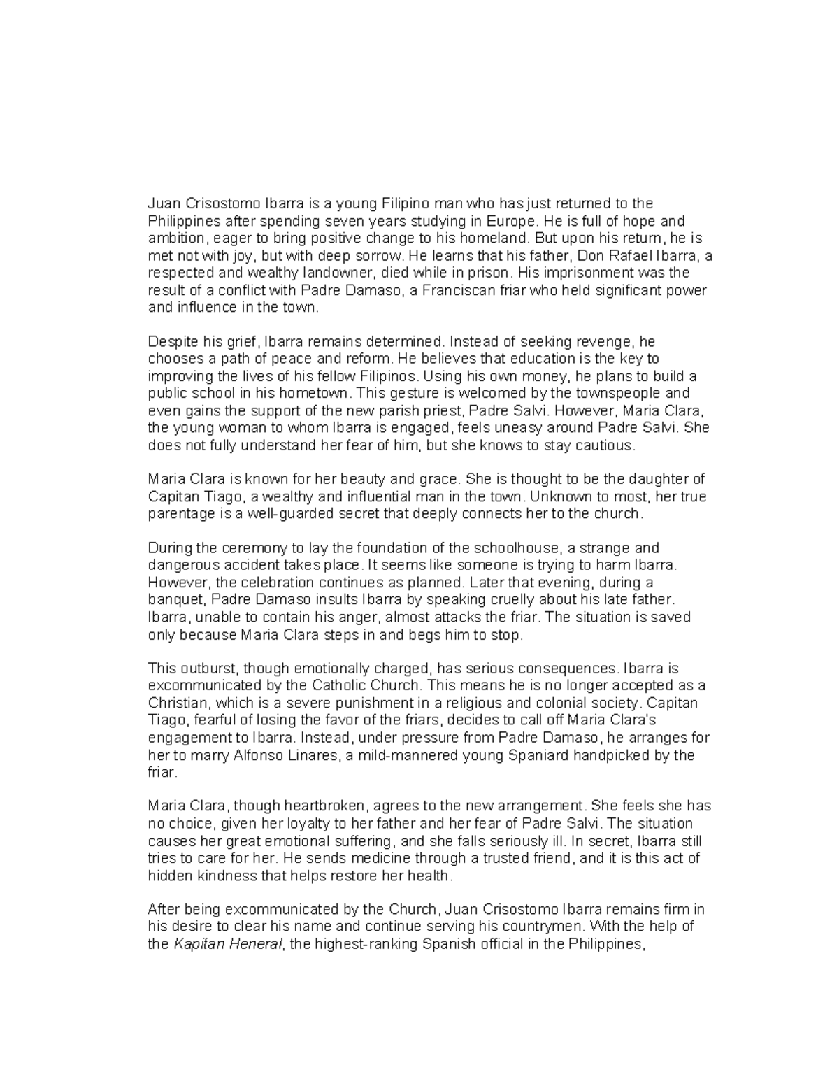 Noli Me Tangere Summary: The Journey of Juan Crisostomo Ibarra - Studocu