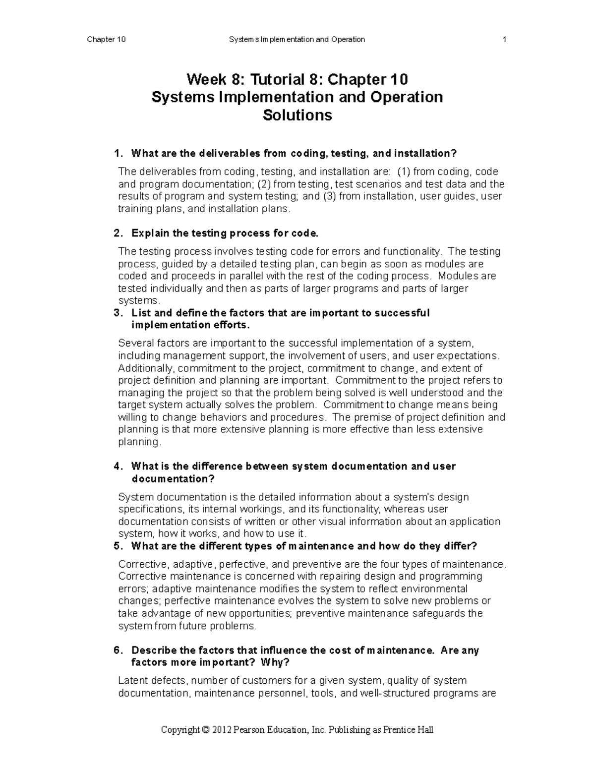 Final Exam Solutions: Systems Implementation and Operation for IT 101 ...