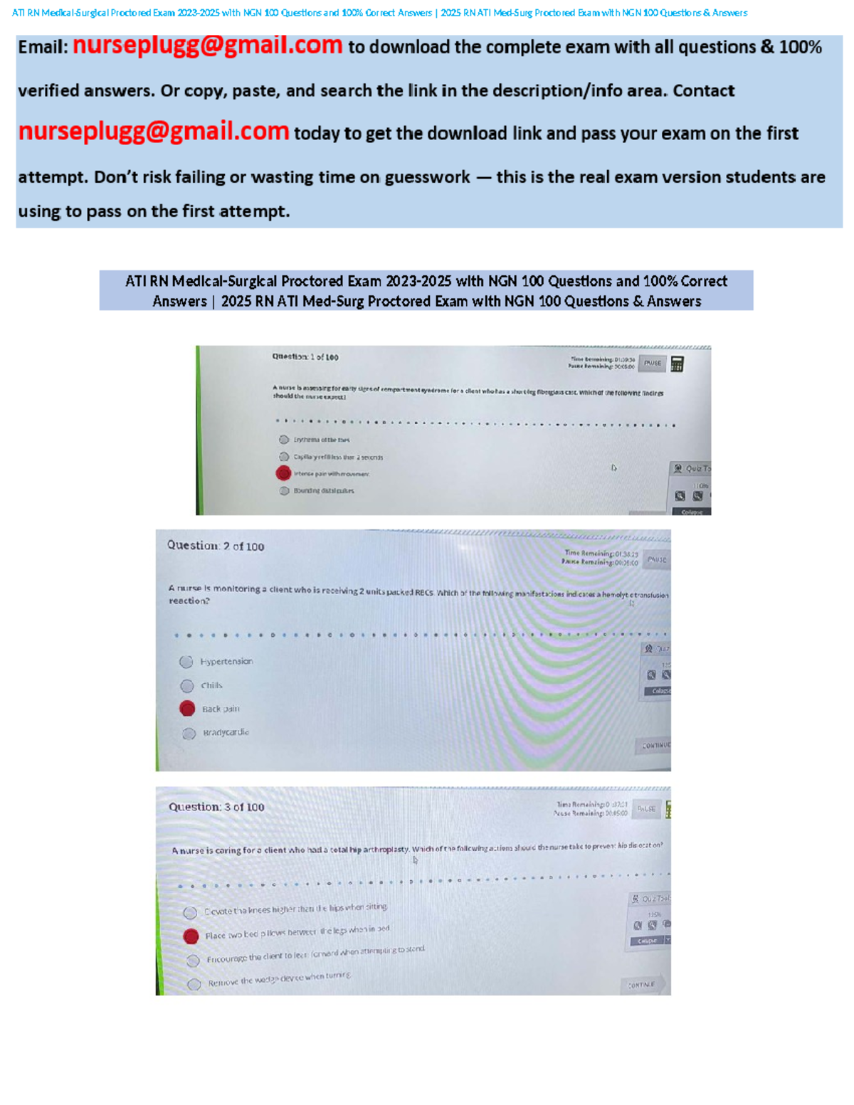 ATI RN Proctored Exam with NGN 2025: 100 Questions & Answers Guide ...