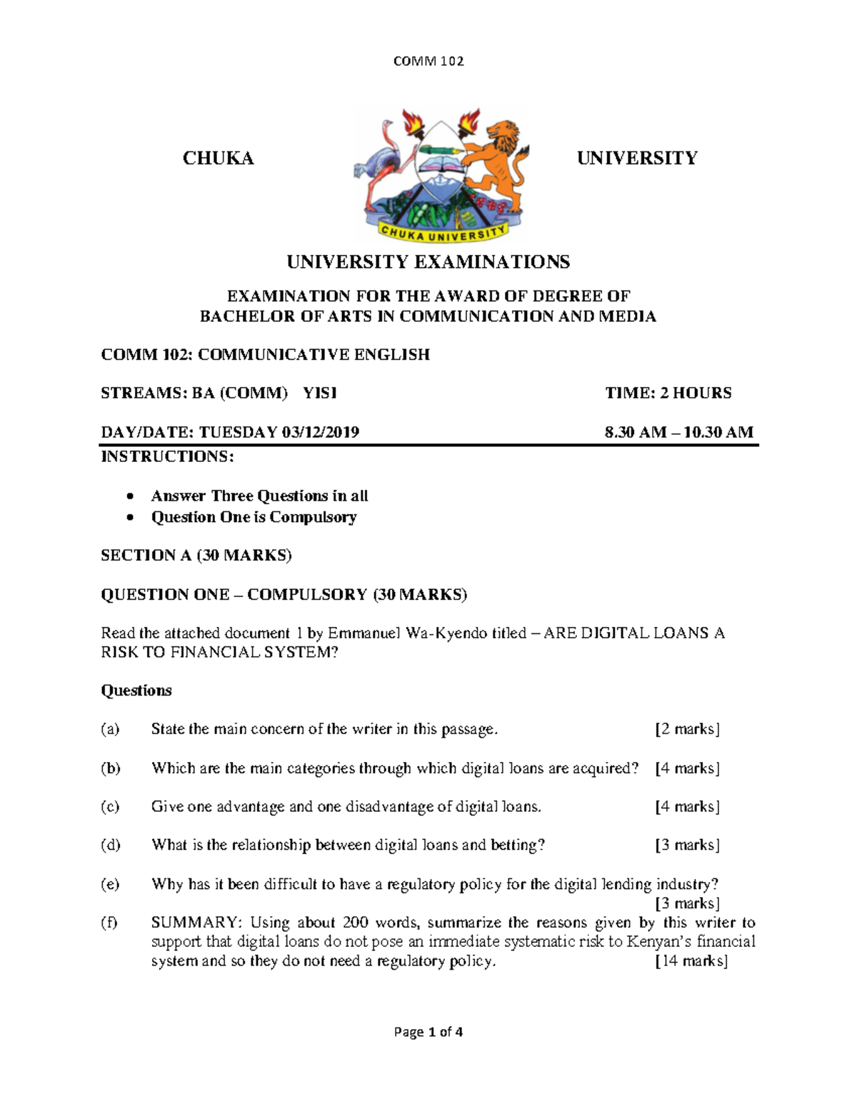 COMM 102 - Communicative English Past Exam Questions & Answers - Studocu