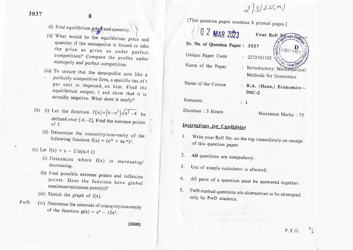 3037 Midterm Question Paper: Equilibrium Analysis & Functions - Studocu