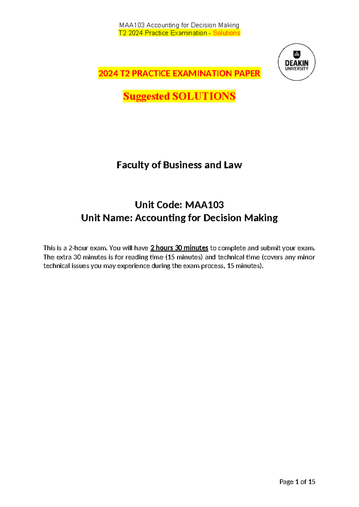 MAA103 T2 2024 Practice Exam Solutions - Complete Guide - Studocu