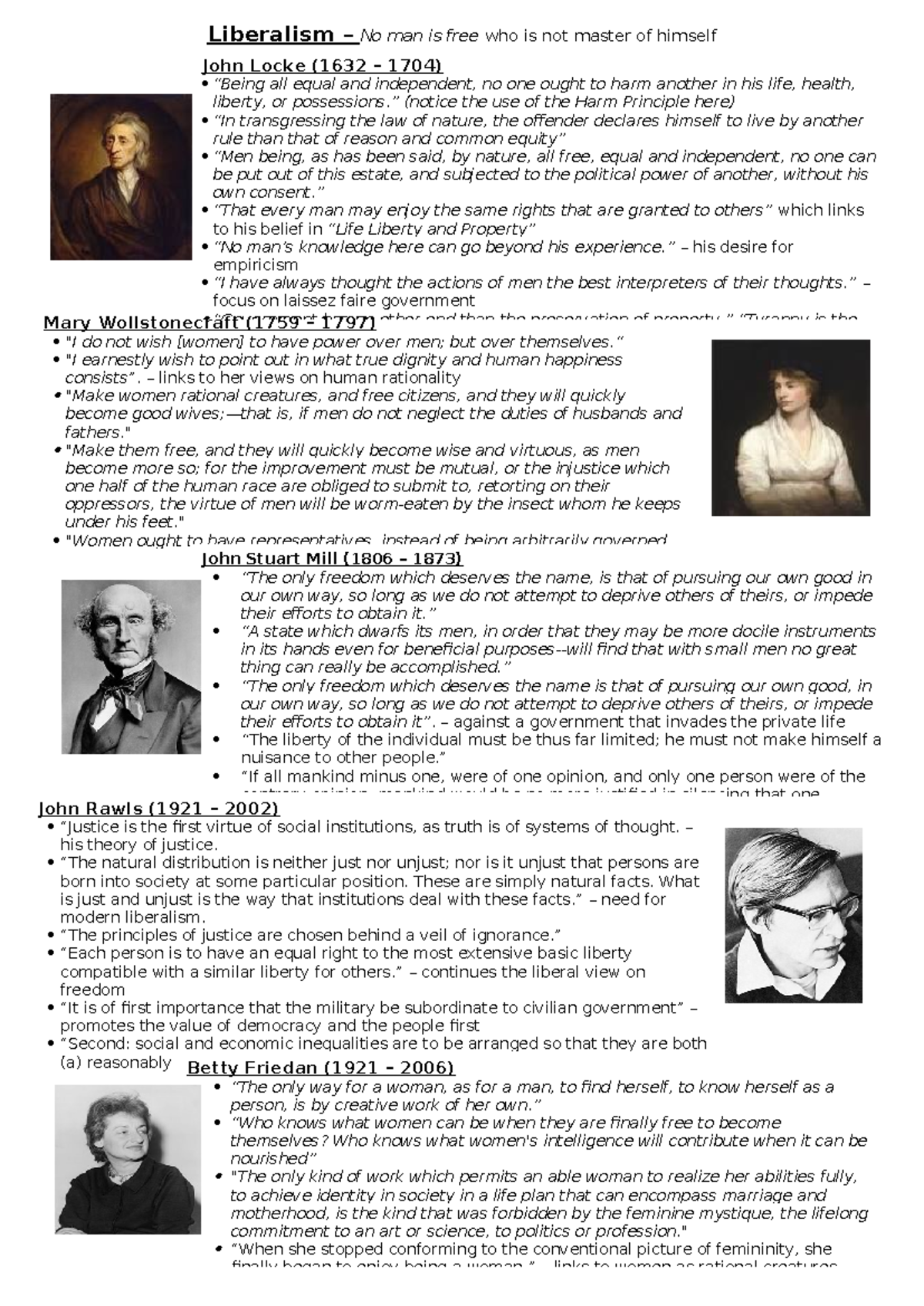 Liberalism Key Quotes: Insights from Locke, Mill, and More - Studocu