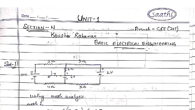 BASIC ELECTRICAL ENGINEERING (CEE IOT) - Mesh Analysis Notes - Studocu