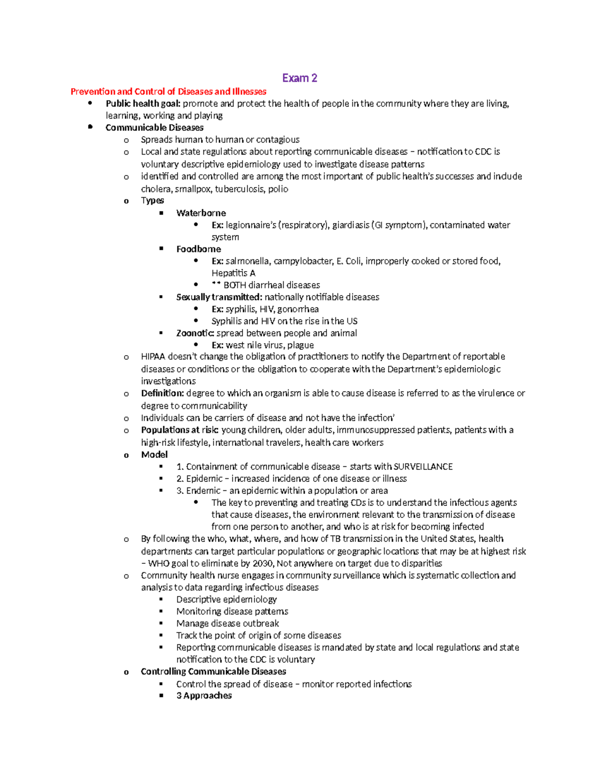 Community Health Exam 2 - Lecture Notes on Disease Prevention & Control ...