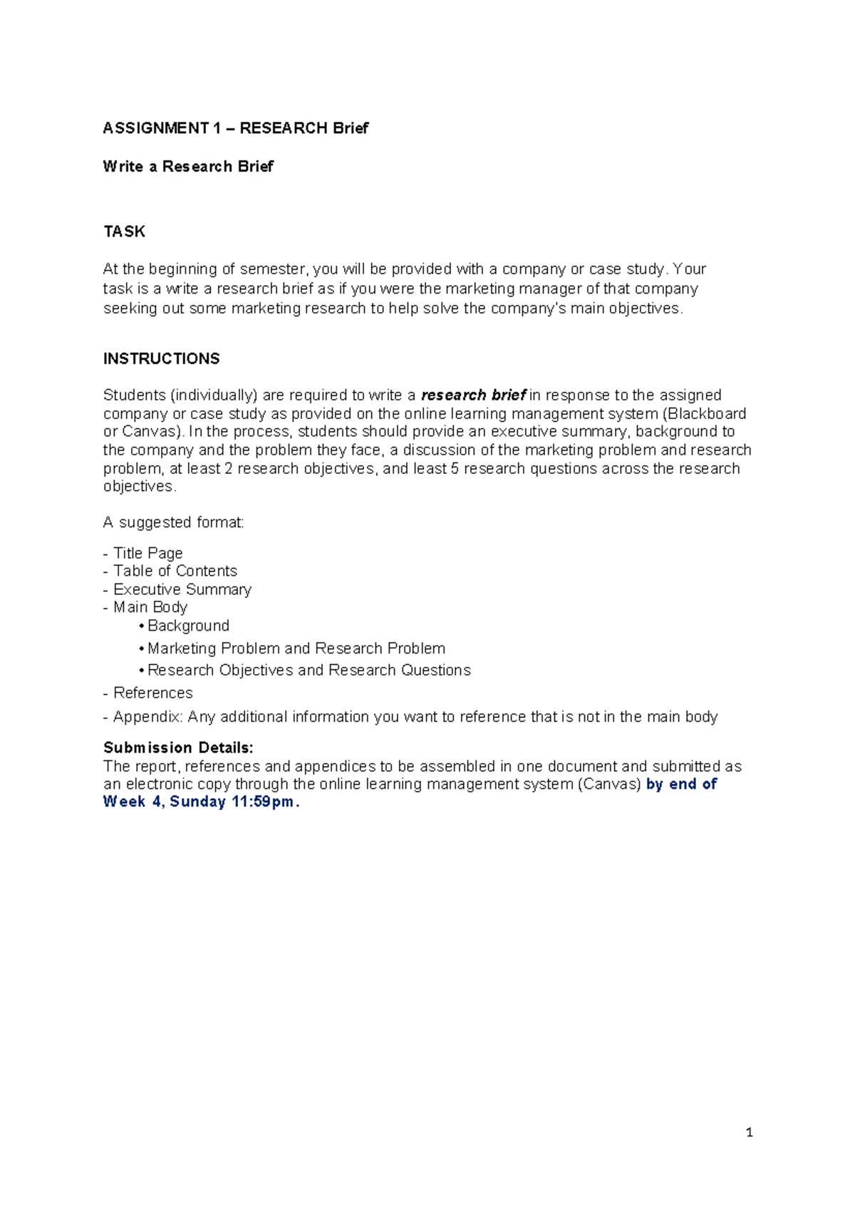 MKT2001 Assignment 1 - Research Brief Guidelines and Instructions - Studocu